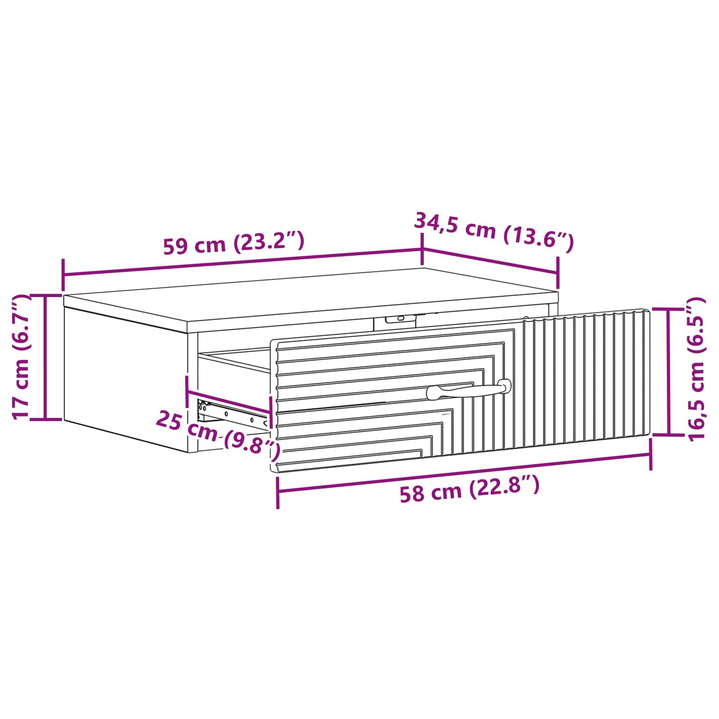 Tavolino da Parete Laterale Grigio Cemento 59 x 34,5 x 17 cm | homemem39