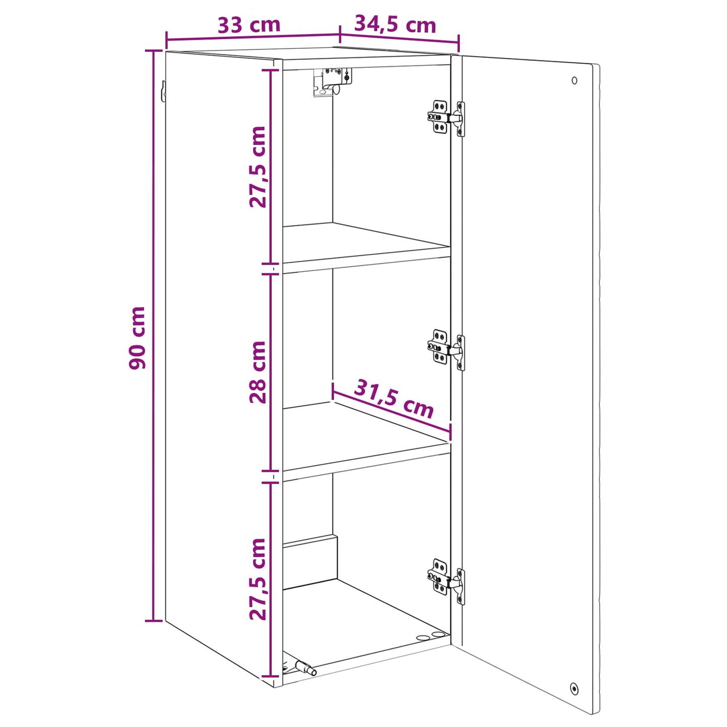 Mobiletto a muro Grigio Cemento 33 x 34,5 x 90 cm | homemem39