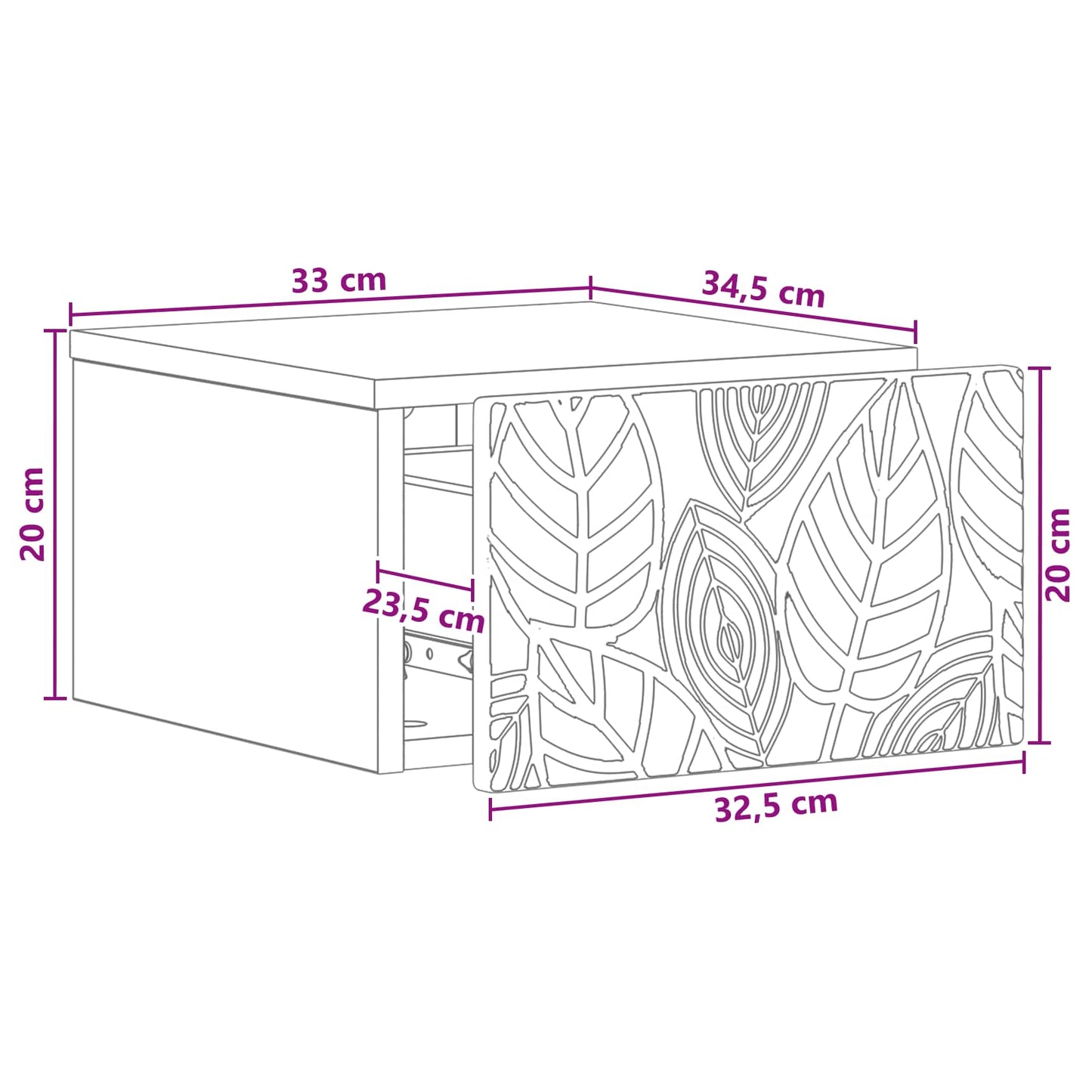 Tavolino da Parete Laterale Grigio Cemento 34,5 x 33 x 20 cm | homemem39