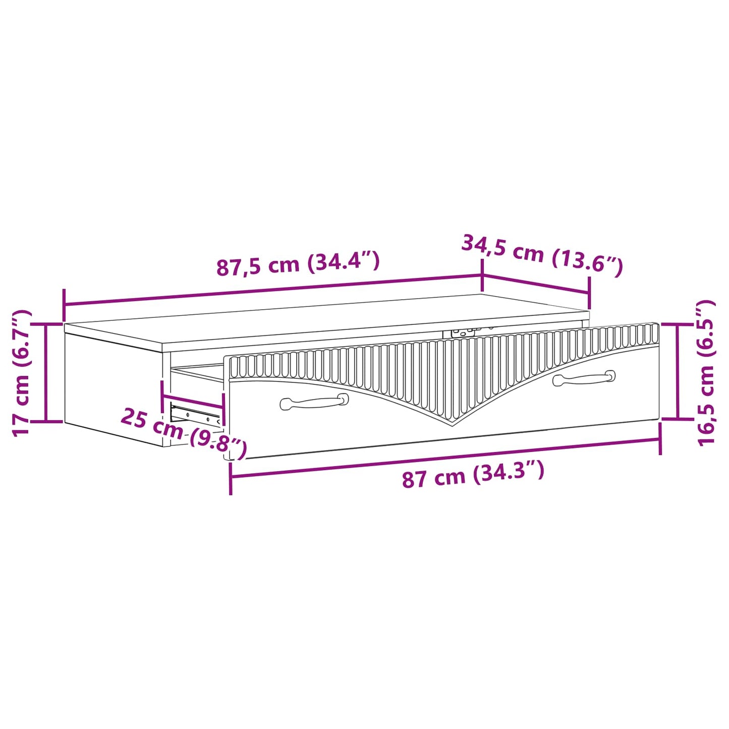 Tavolino da Parete Laterale Bianco 87,5 x 34,5 x 17 cm | homemem39