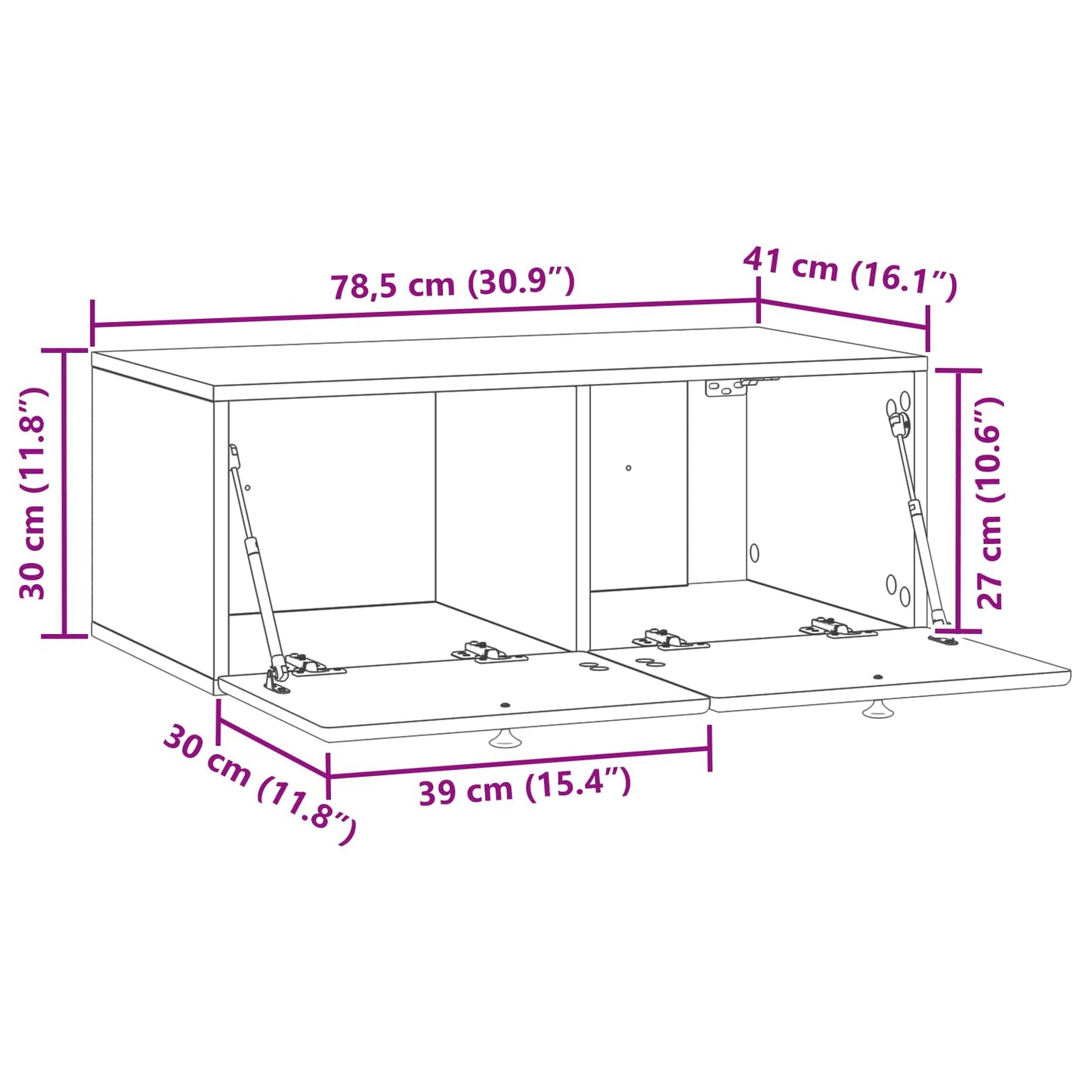 Mobile Porta TV da Muro Bianco Lucido 78,5 x 41 x 30 cm | homemem39