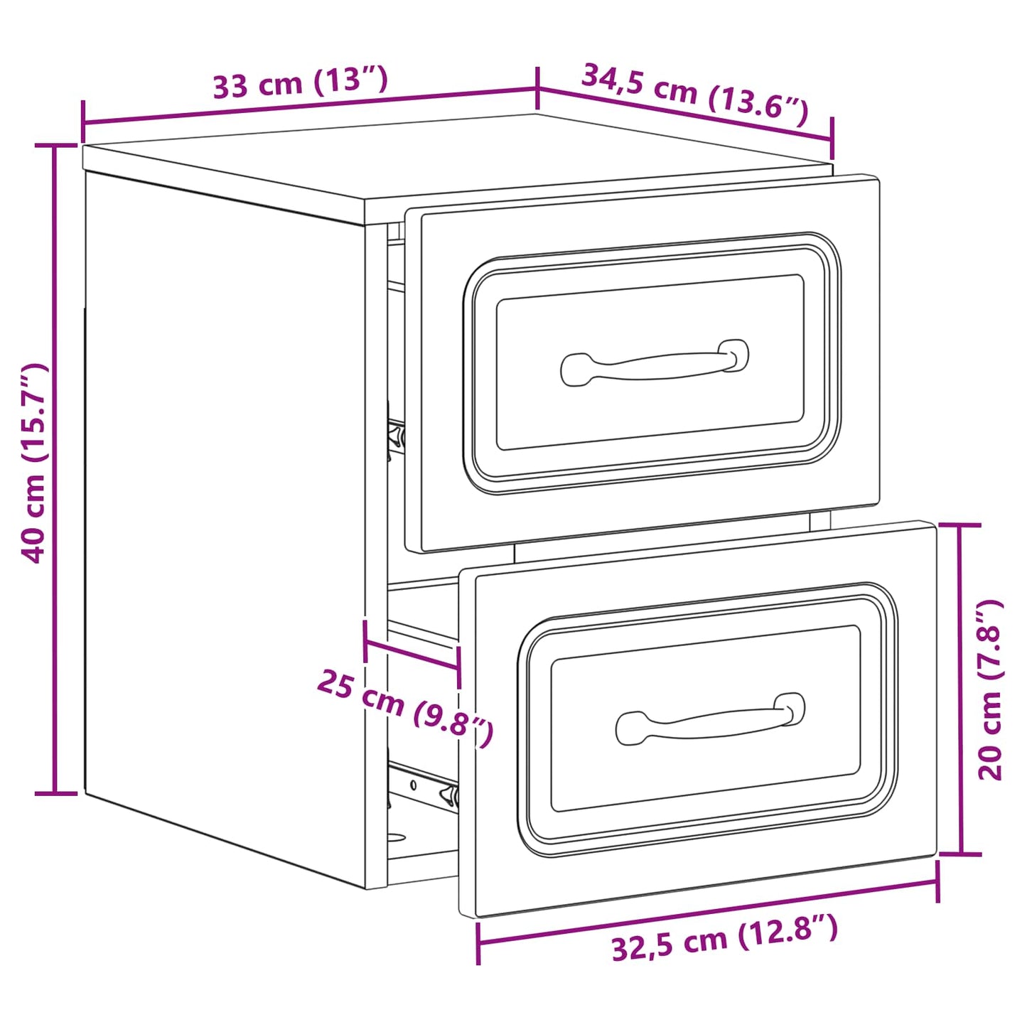 Mobiletto da notte a muro Grigio Cemento 34,5 x 33 x 40 cm | homemem39