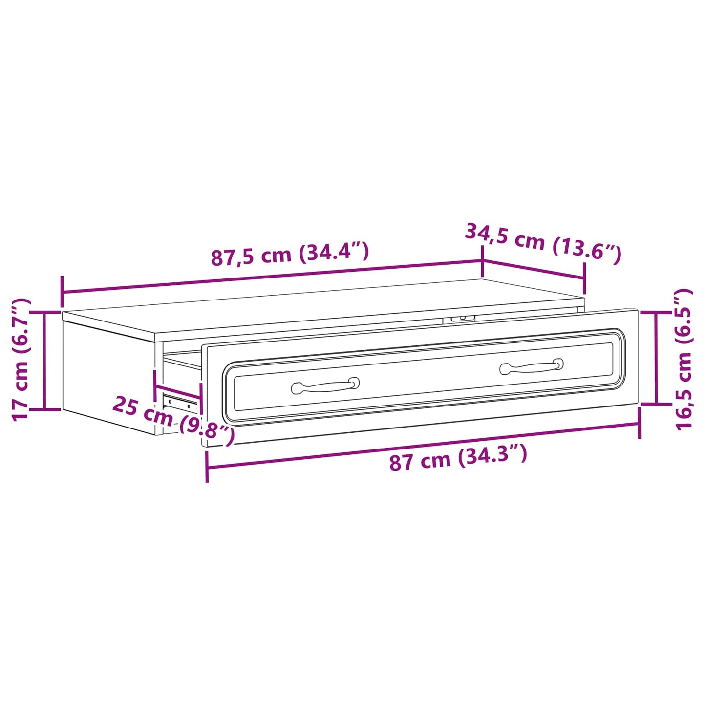 Tavolino da Parete Laterale Legno antico 87,5 x 34,5 x 17 cm | homemem39