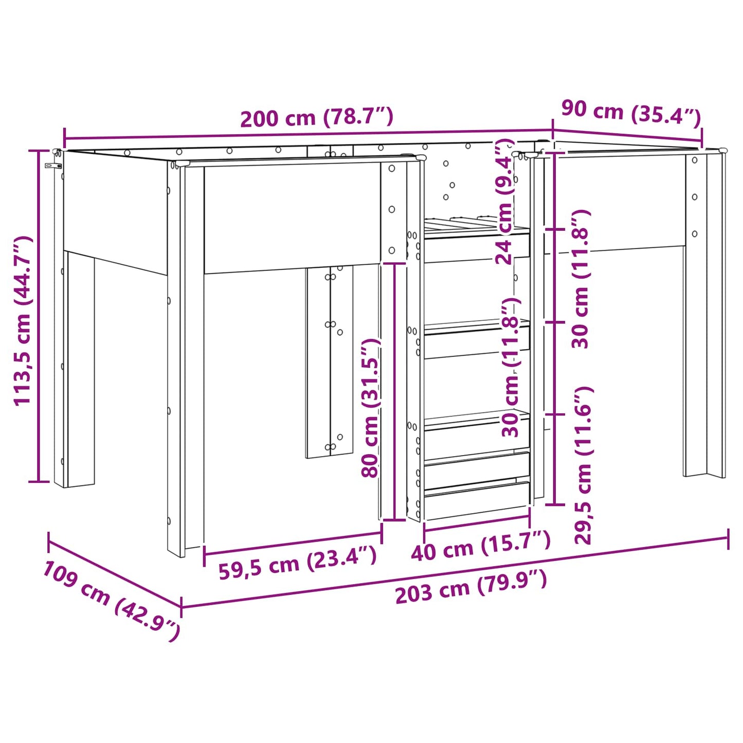 Letto a Castello per Bambini Rovere fumé 90 x 200 cm | homemem39