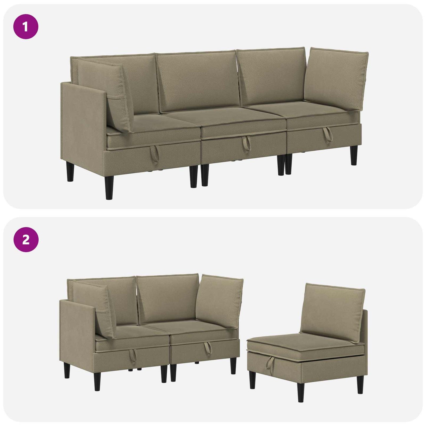 Set di mobili per il soggiorno 3 pcs Cachi Tessuto