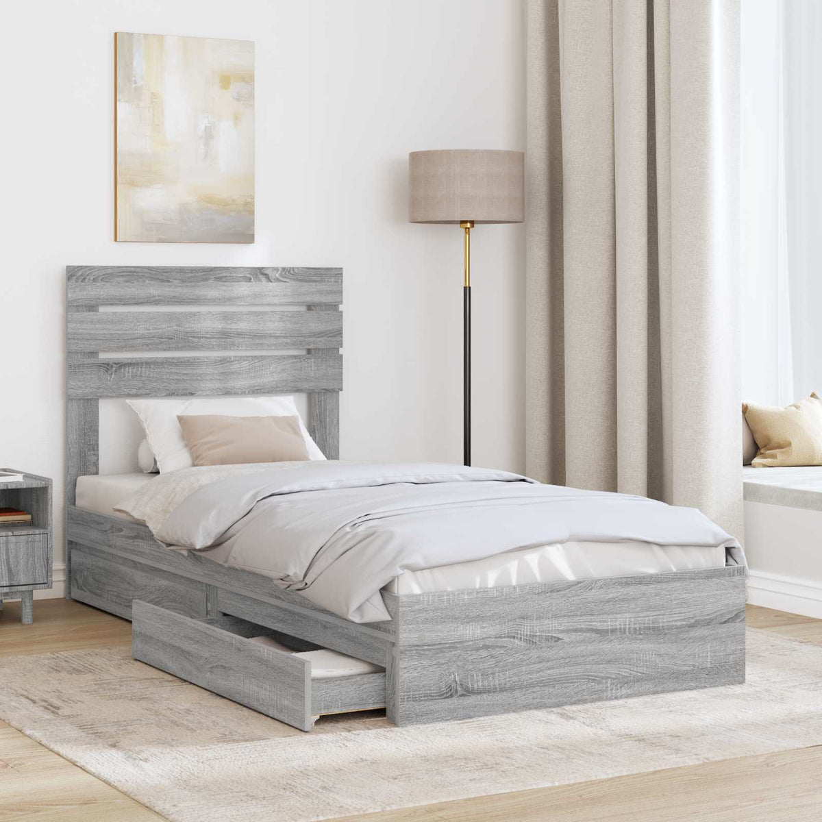 Letto con Contenitore con testiera Grigio Sonoma 75 x 190 cm | homemem39