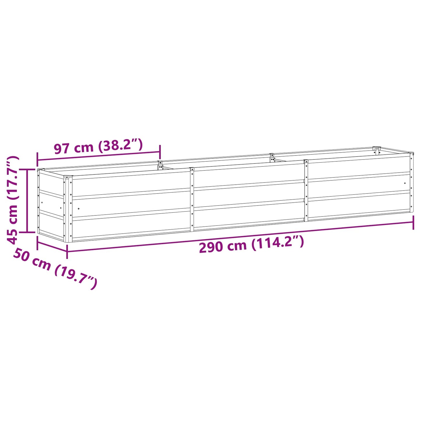 Fioriera Avorio 290 x 50 x 45 cm Acciaio zincato