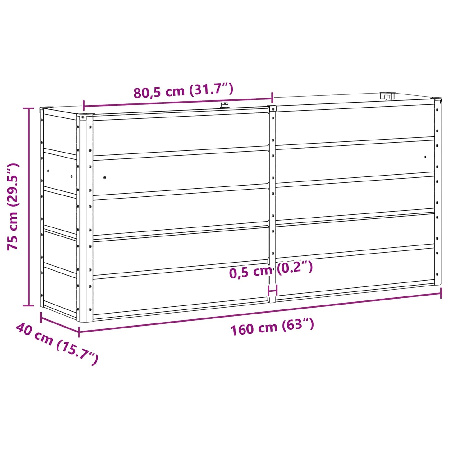 Fioriera Grigio chiaro 160 x 40 x 75 cm Acciaio