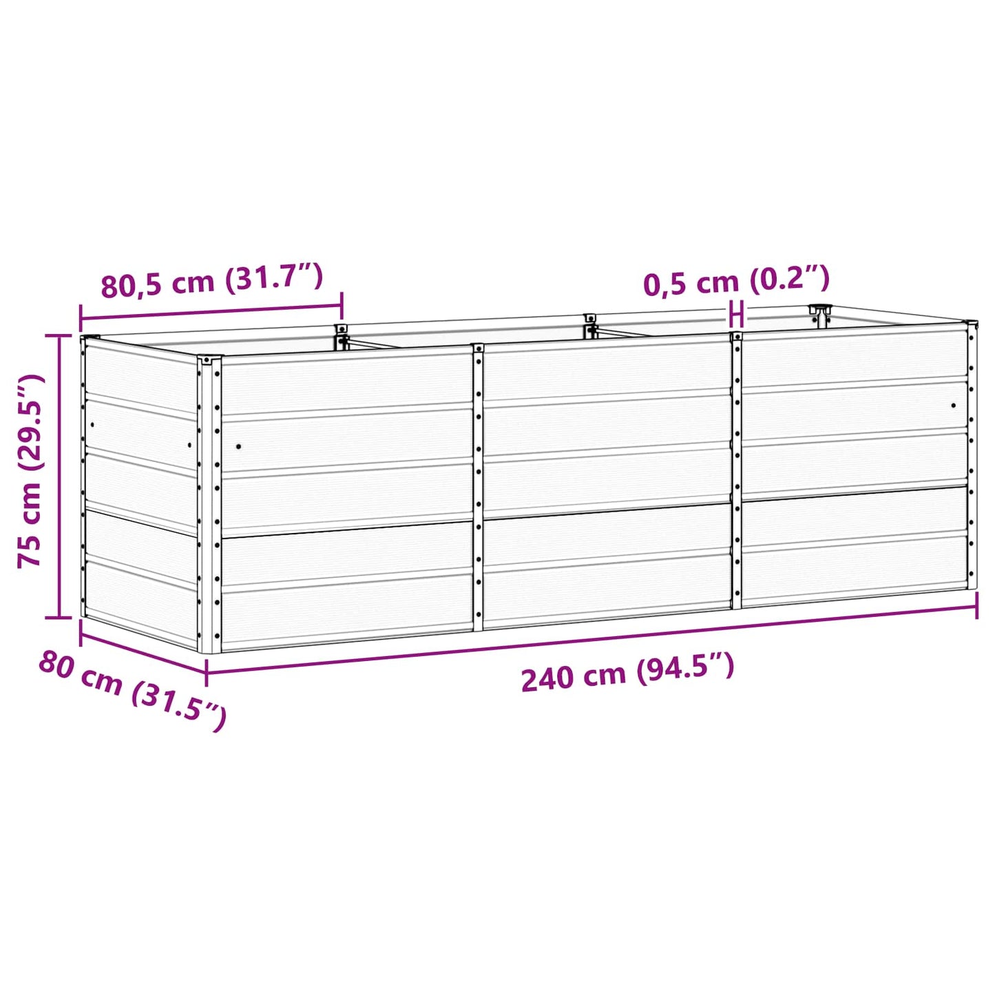 Fioriera Grigio chiaro 240 x 80 x 75 cm Acciaio