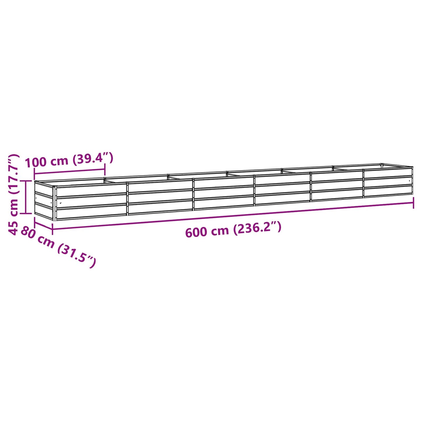 Fioriera Grigio chiaro 600 x 80 x 45 cm Acciaio