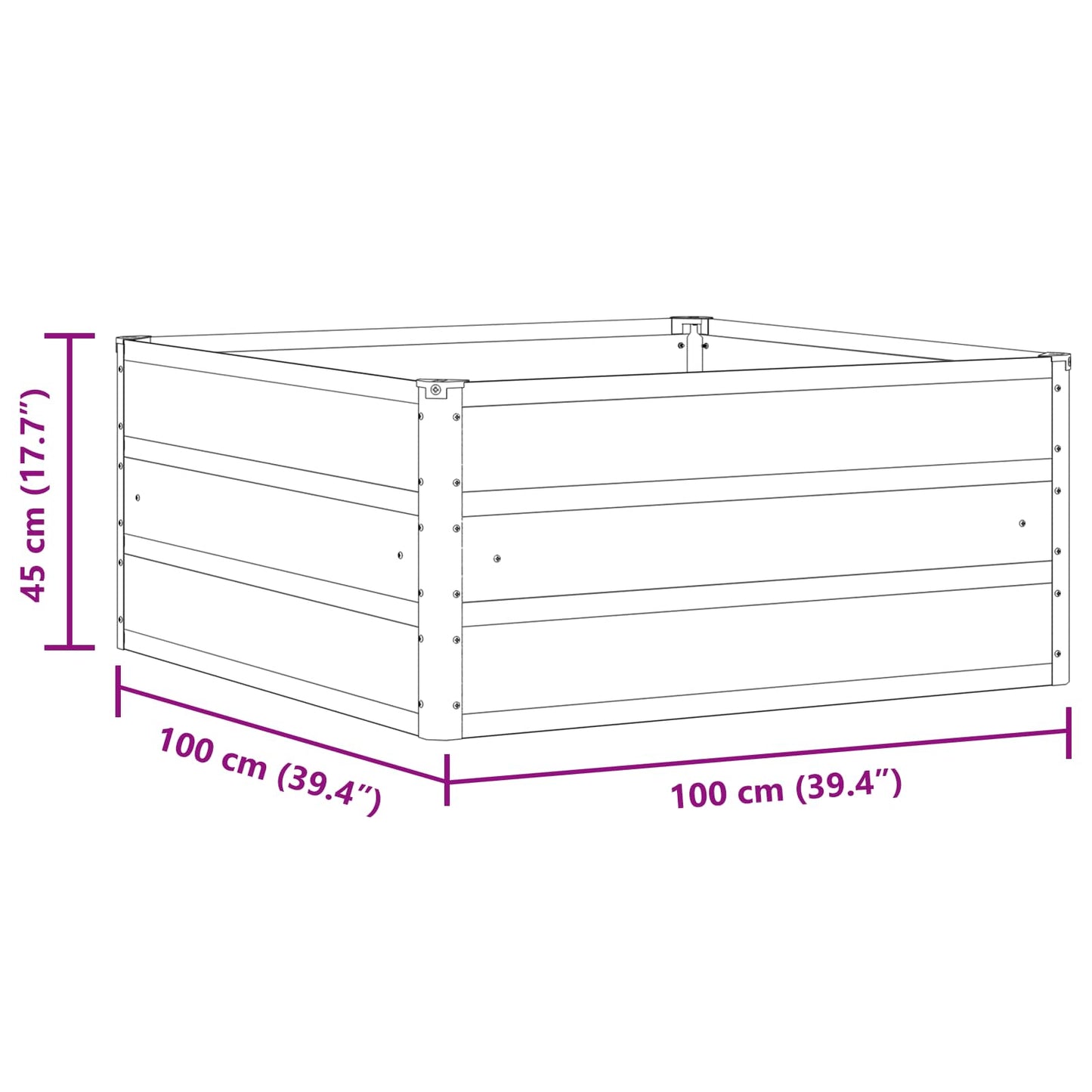 Fioriera Antracite 100 x 100 x 45 cm Acciaio | homemem39