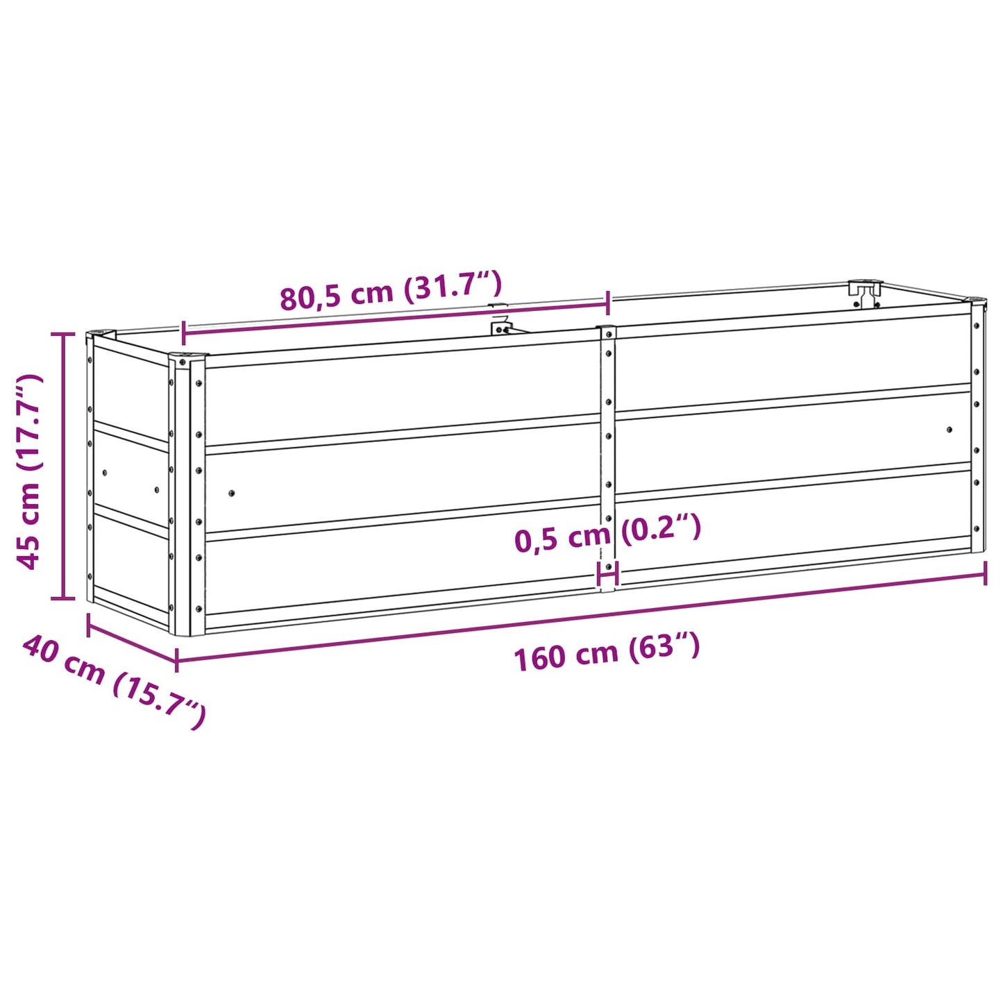 Fioriera Antracite 160 x 40 x 45 cm Acciaio | homemem39
