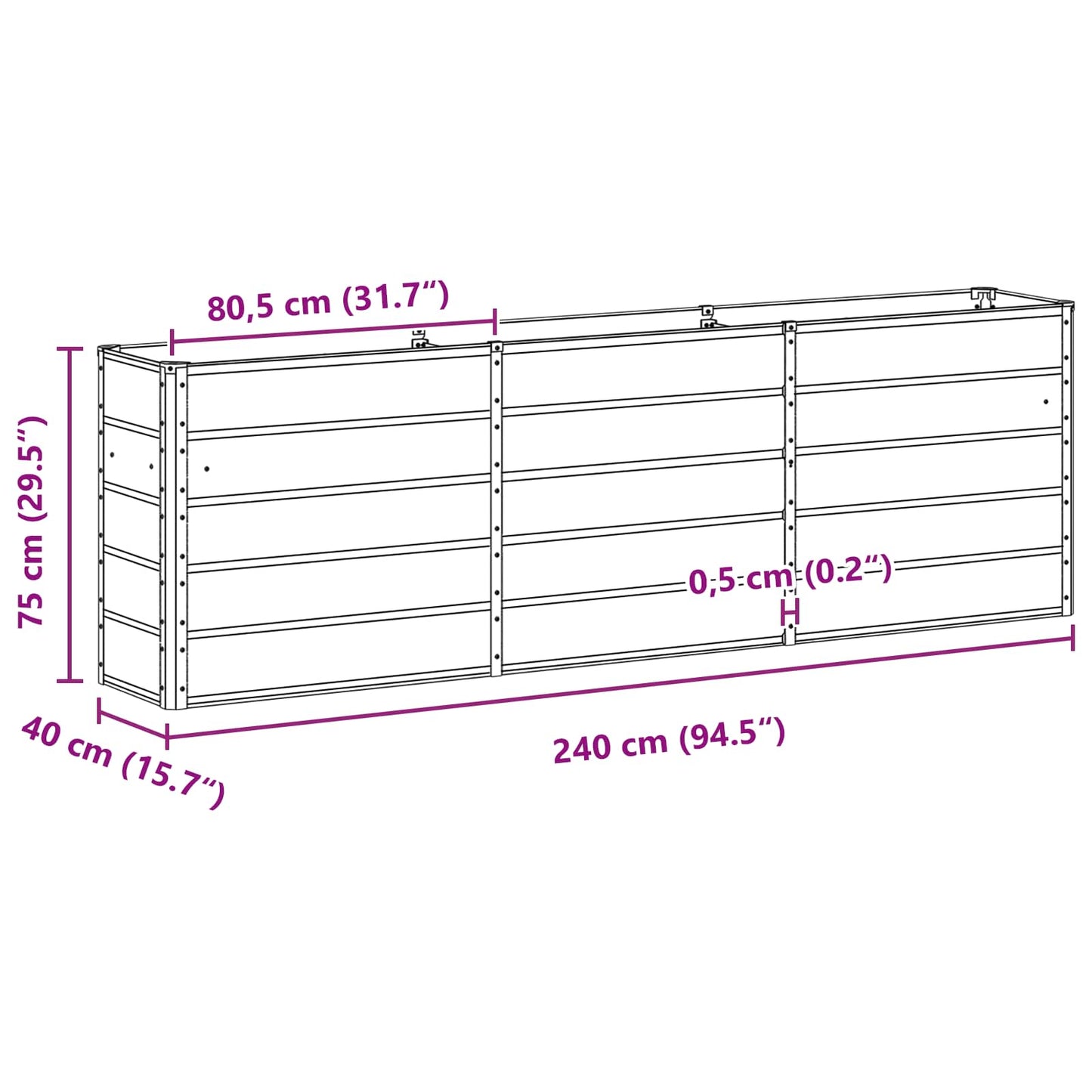 Fioriera Antracite 240 x 40 x 75 cm Acciaio | homemem39