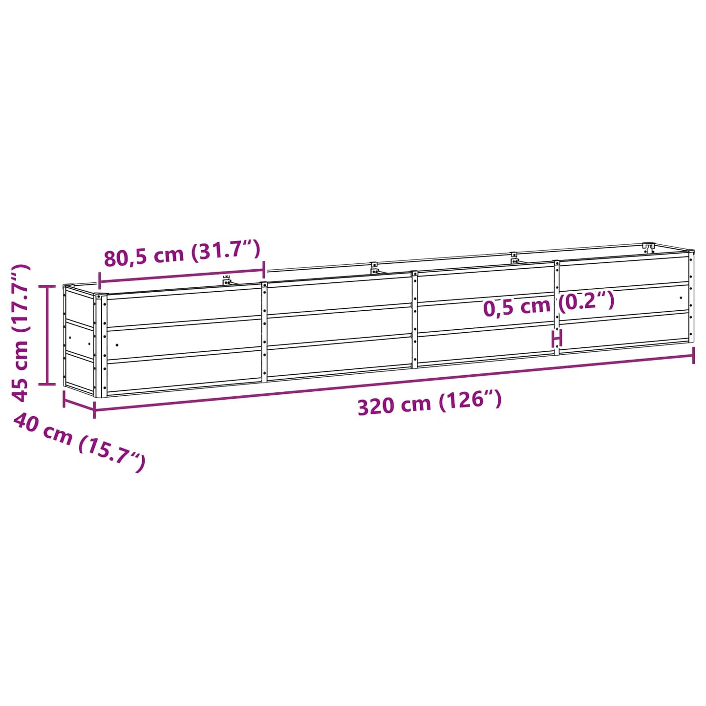 Fioriera Antracite 320 x 40 x 45 cm Acciaio
