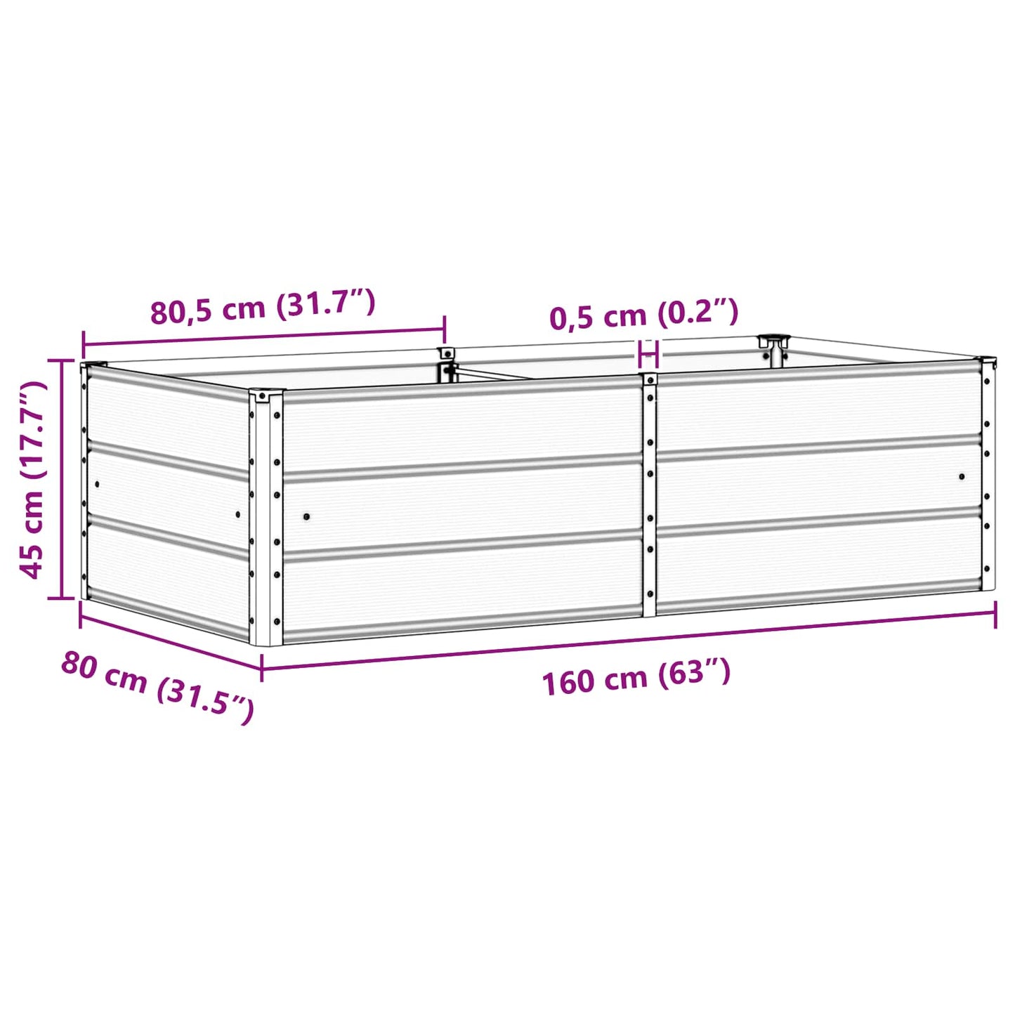 Fioriera Antracite 160 x 80 x 45 cm Acciaio