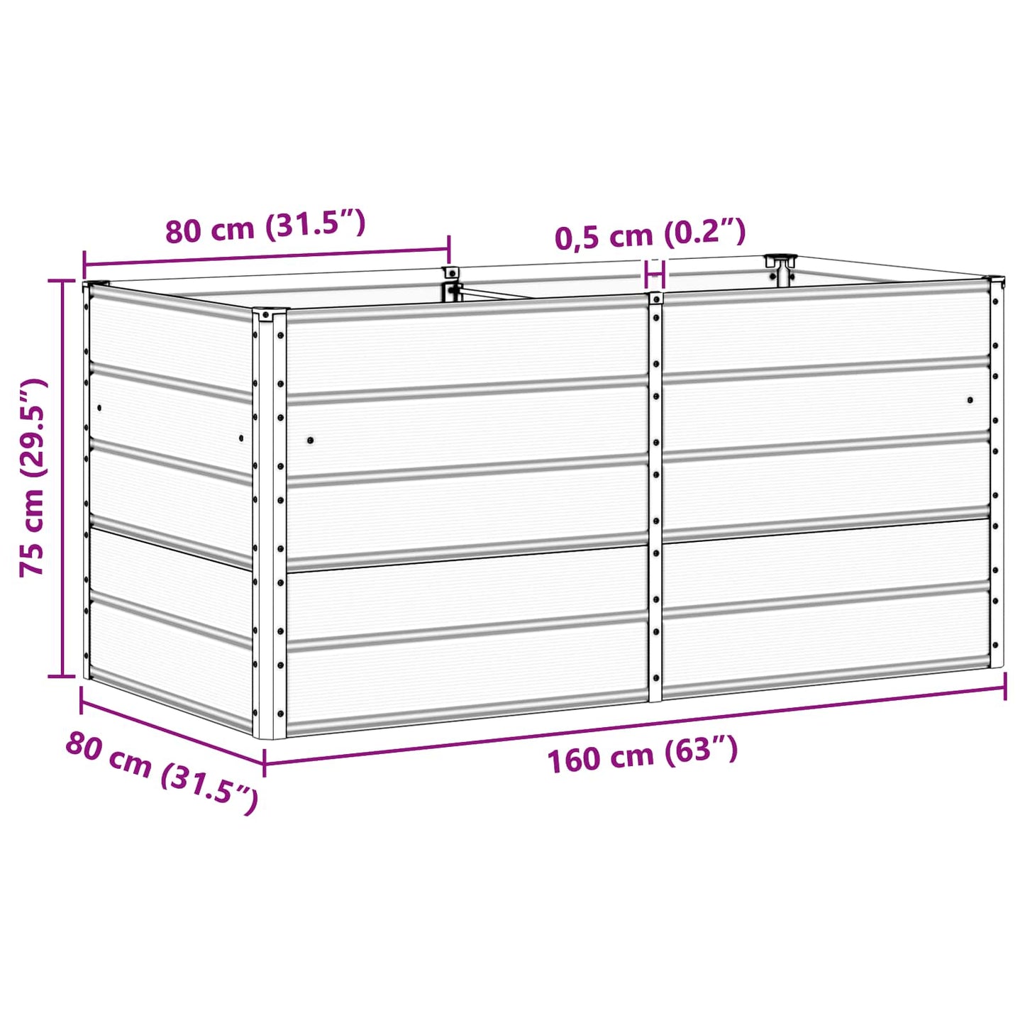 Fioriera Antracite 160 x 80 x 75 cm Acciaio