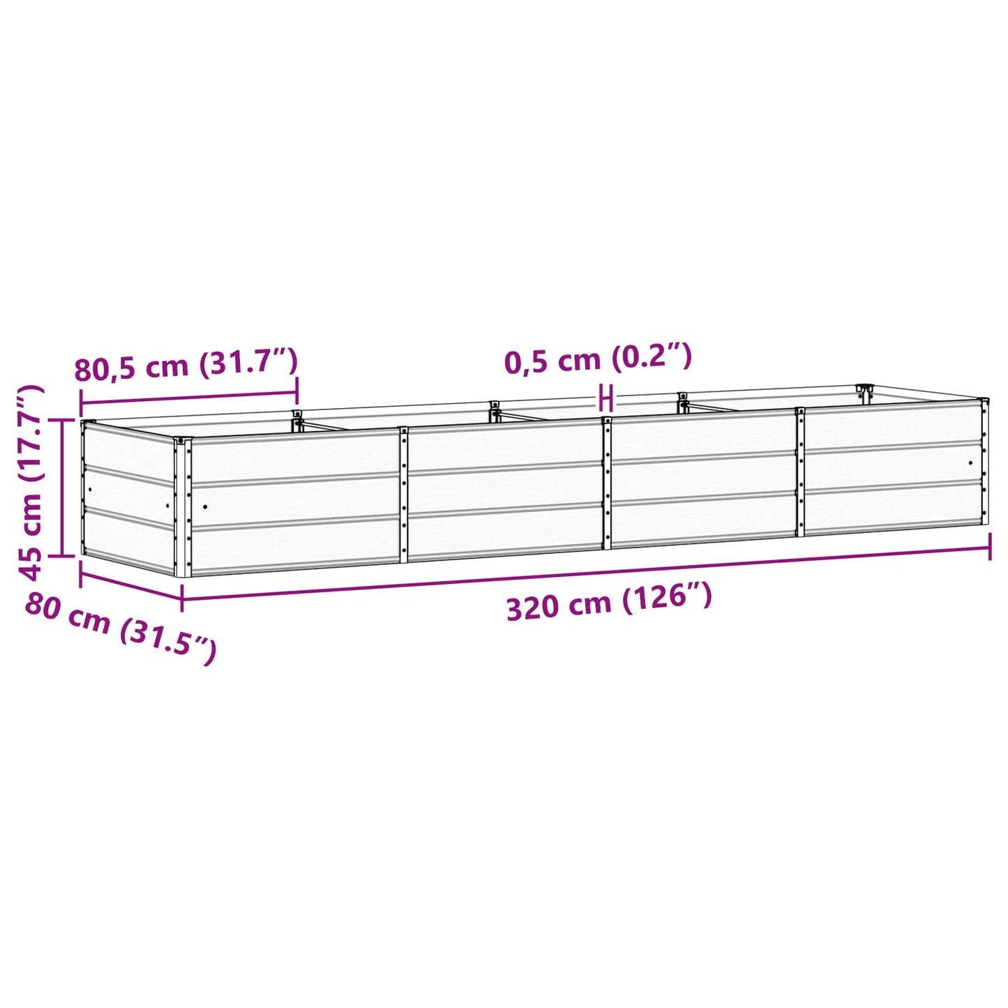 Fioriera Antracite 320 x 80 x 45 cm Acciaio