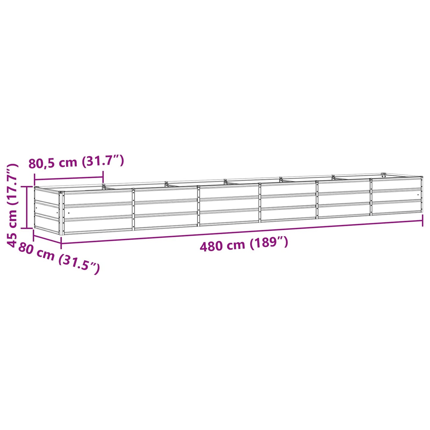 Fioriera Antracite 480 x 80 x 45 cm Acciaio