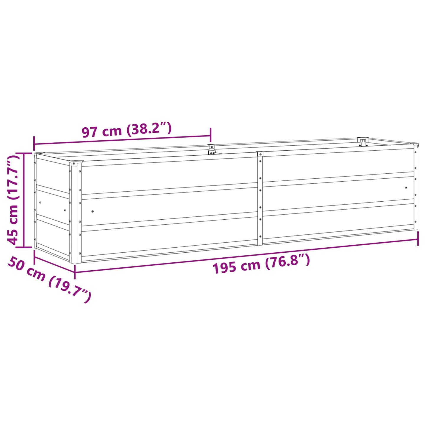 Fioriera Antracite 195 x 50 x 45 cm Acciaio zincato | homemem39
