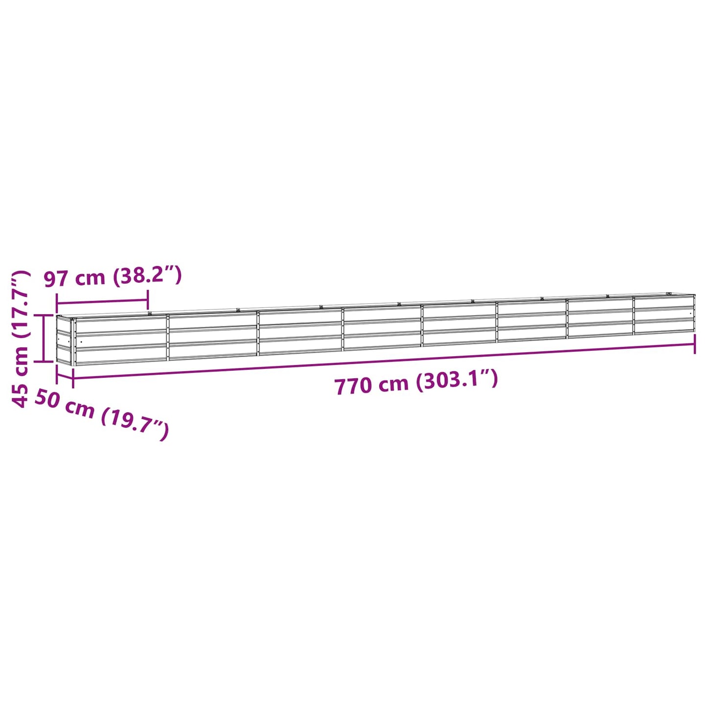 Fioriera Antracite 480 x 50 x 45 cm Acciaio zincato