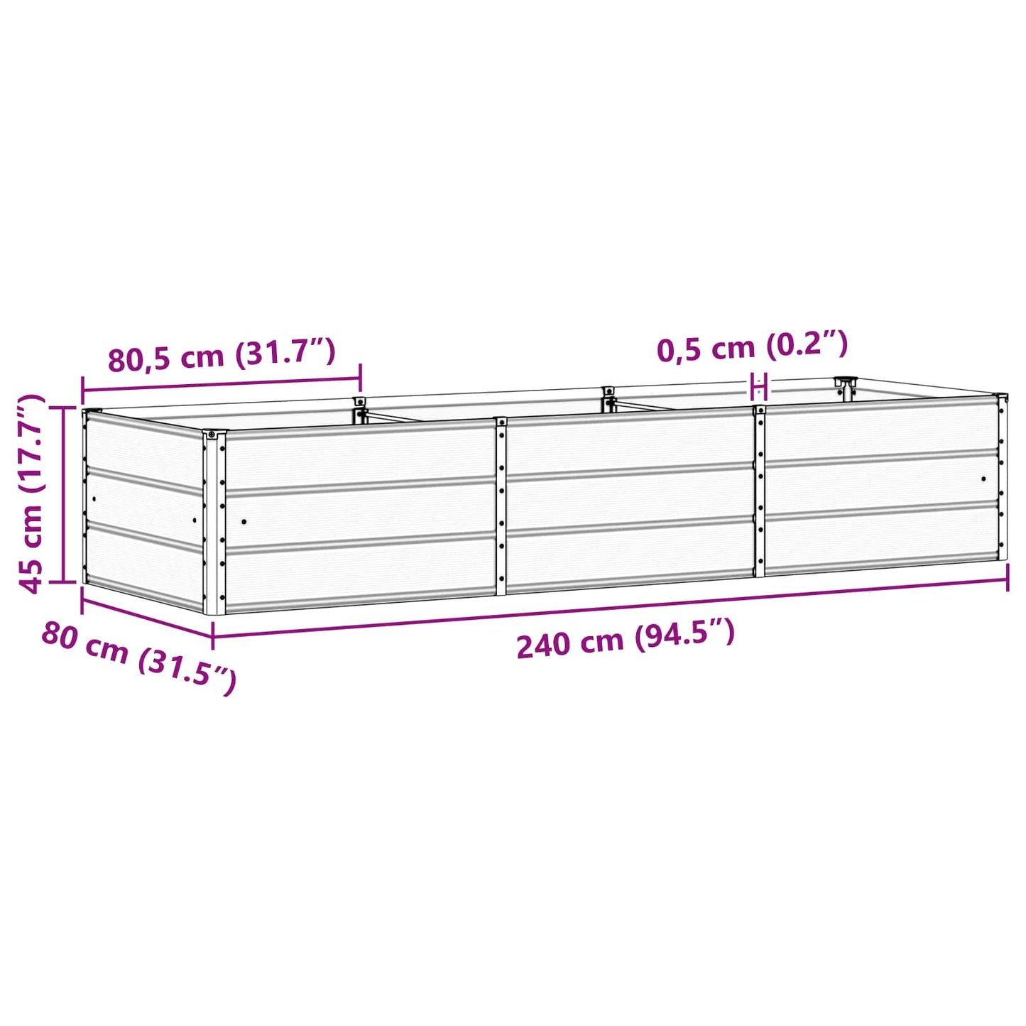 Fioriera Verde 240 x 80 x 45 cm Acciaio