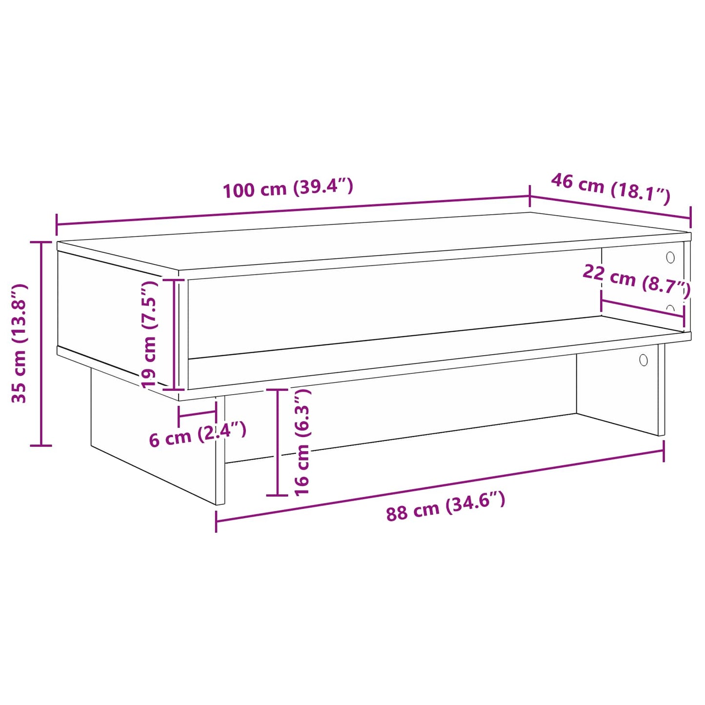Tavolino da salotto Rovere Sonoma 100 x 46 x 35 cm | homemem39