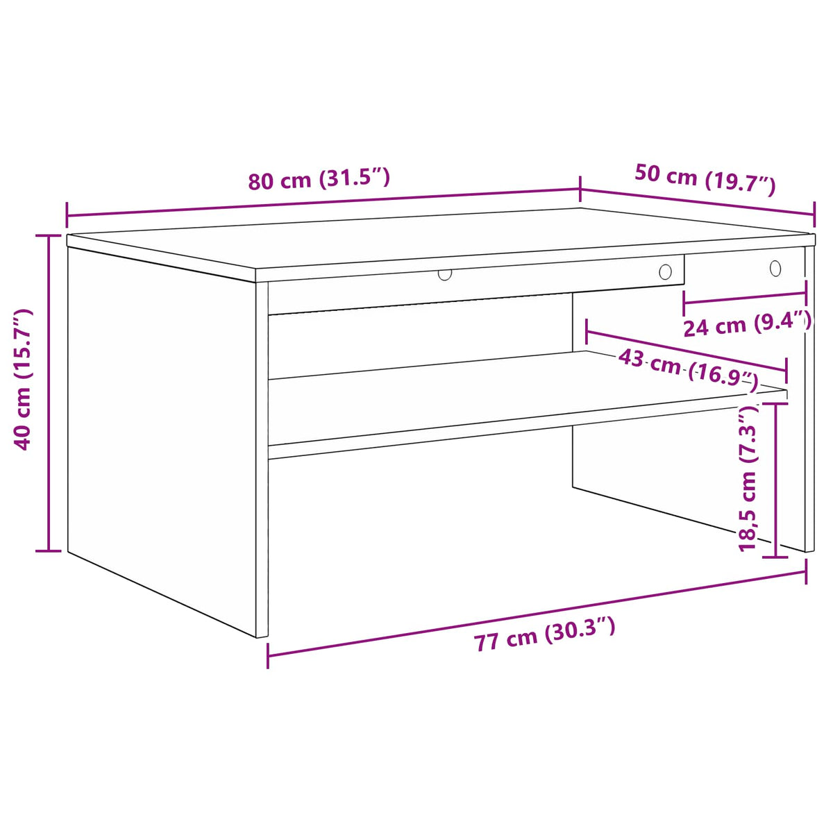 Tavolino da salotto Rovere artigianale 80 x 50 x 40 cm | homemem39
