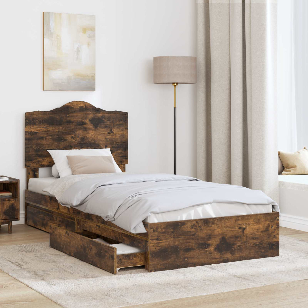 Letto con Contenitore Rovere fumé 90 x 200 cm Legno multistrato | homemem39