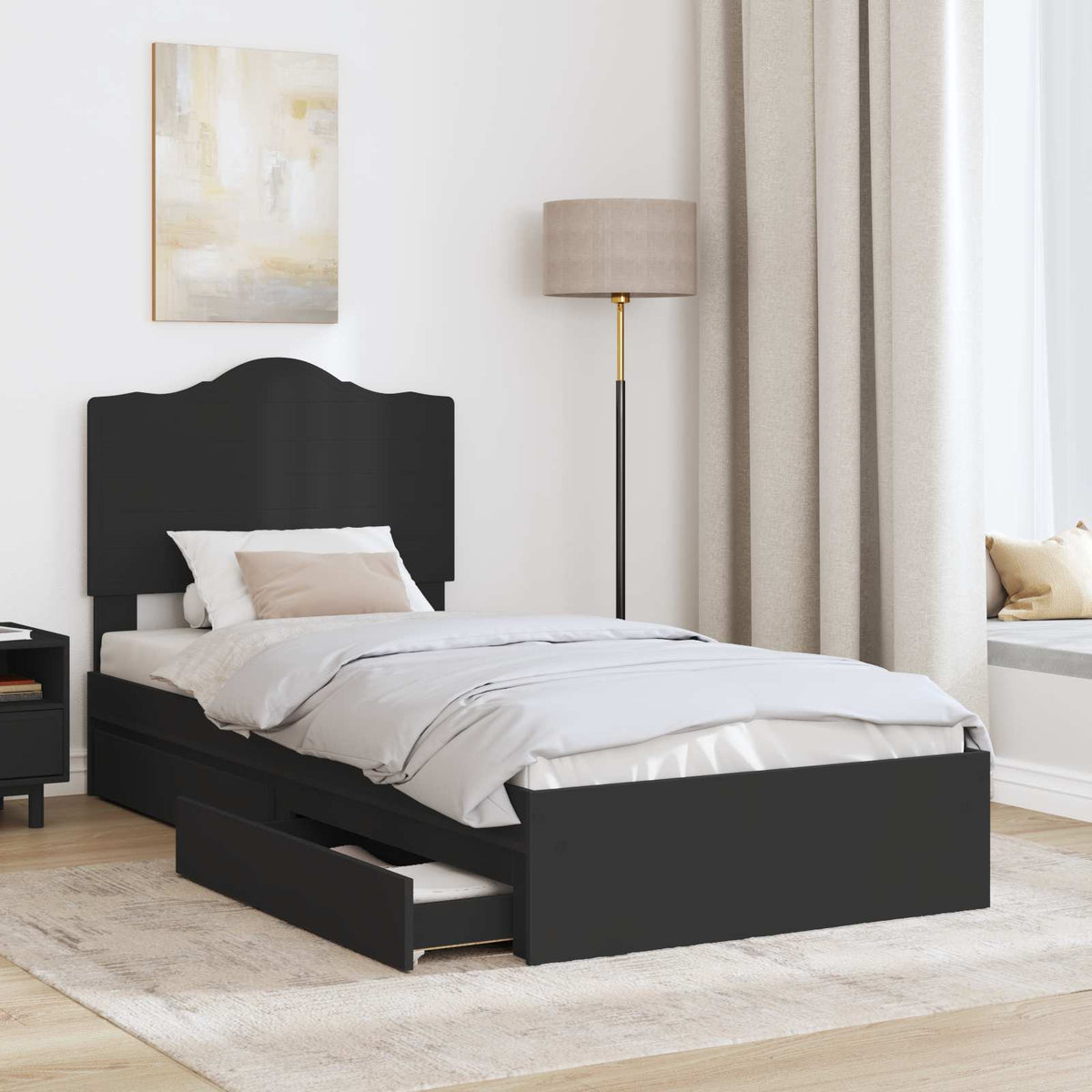 Letto con Contenitore Nero 90 x 190 cm Legno multistrato | homemem39