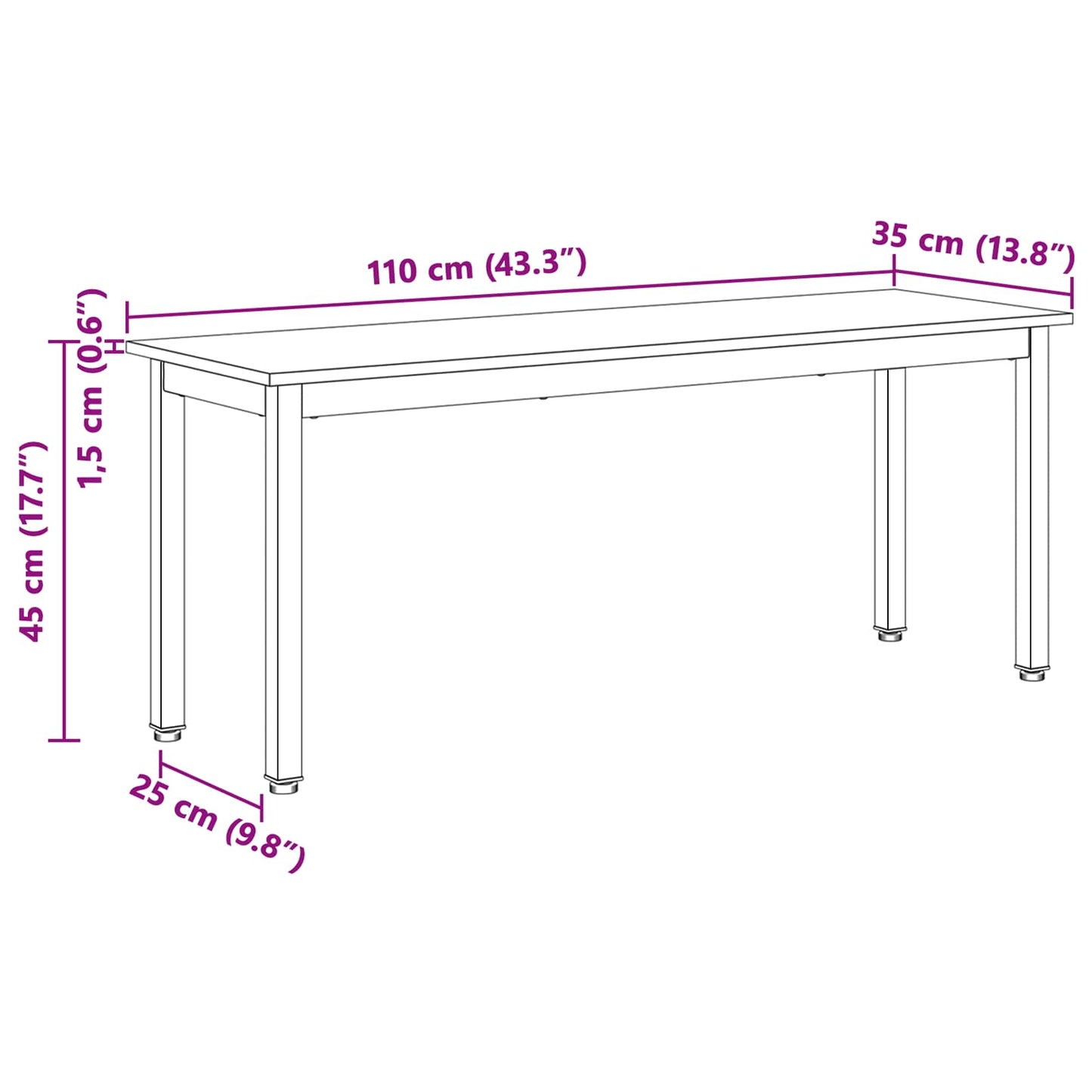 panchina Naturale 110 x 35 x 45 cm Pino massello | homemem39