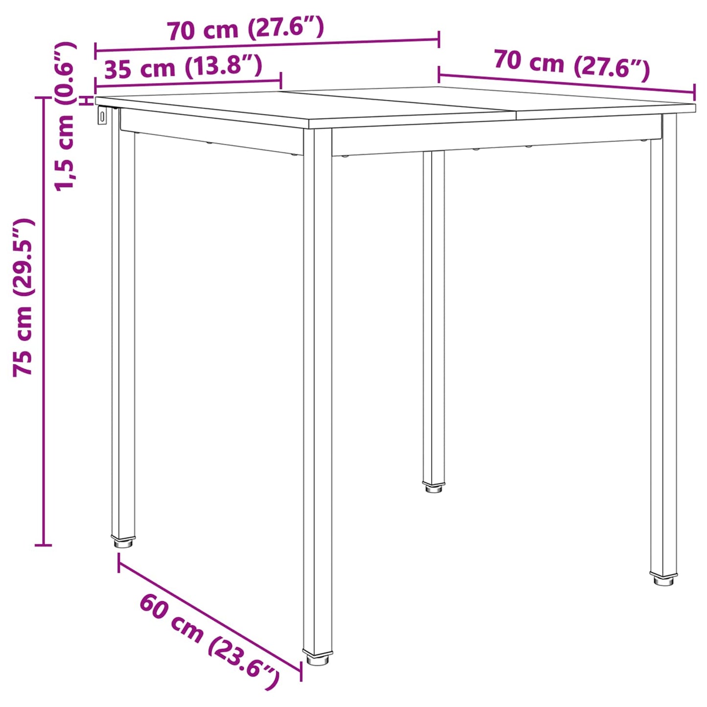 Tavolo da pranzo Bianco 70 x 70 x 75 cm Pino massello
