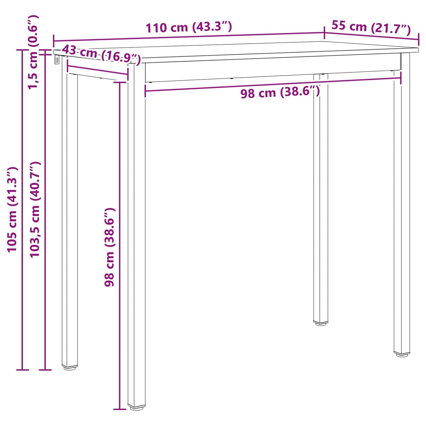 Tavolo da bar Naturale 110 x 55 x 105 cm Pino massello