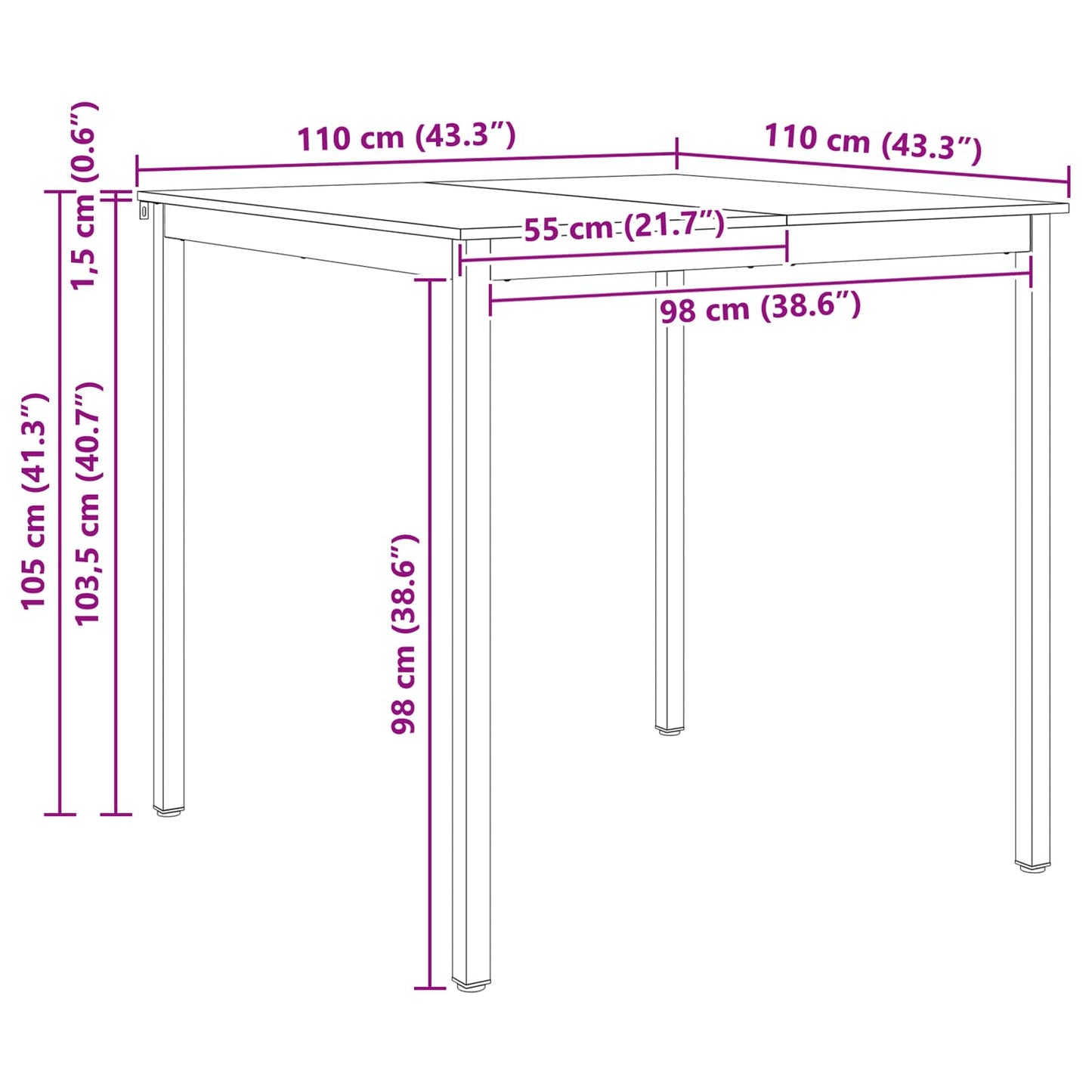 Tavolo da bar Bianco 110 x 55 x 105 cm Pino massello
