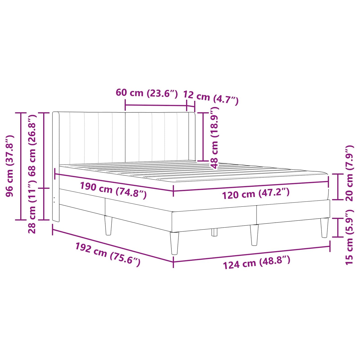 Struttura del letto con materasso Nero 120 x 190 cm Velluto