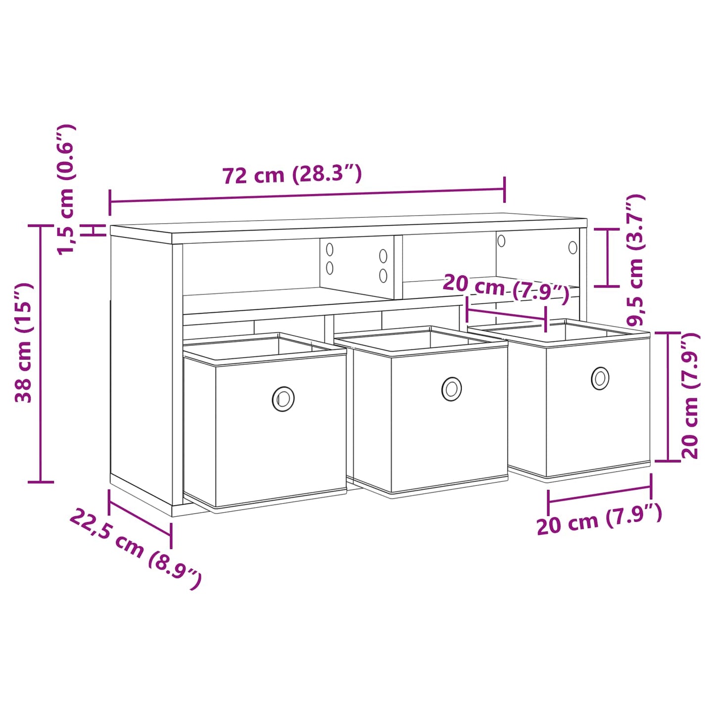 Lowboard con cassetto Rovere Sonoma 72 x 22,5 x 38 cm