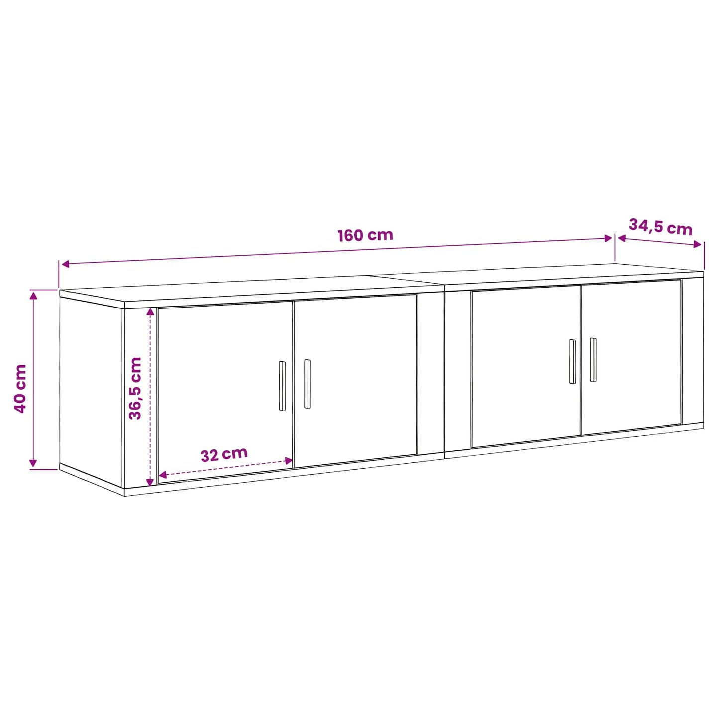 Set Mobile TV da Parete 2 pcs Legno vecchio 80 x 34,5 x 40 cm