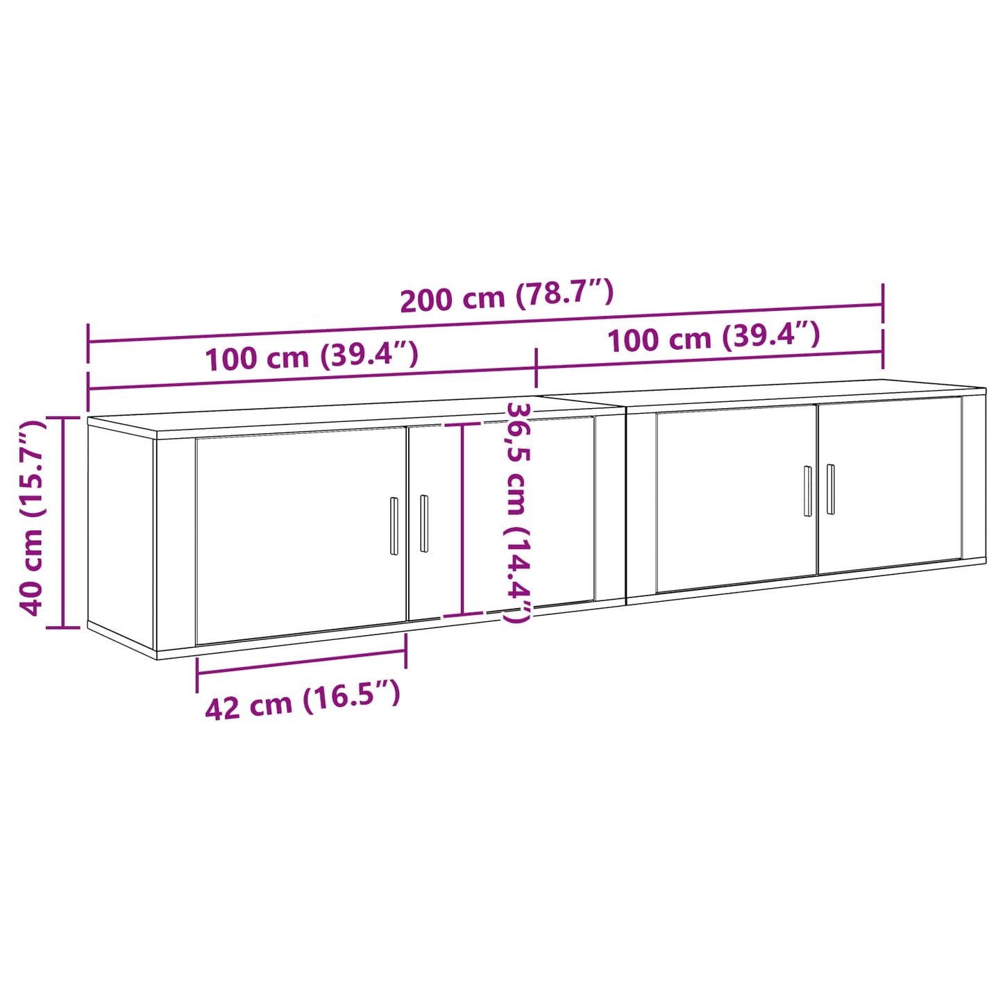 Set Mobile TV da Parete 2 pcs Legno vecchio 100 x 34,5 x 40 cm | homemem39