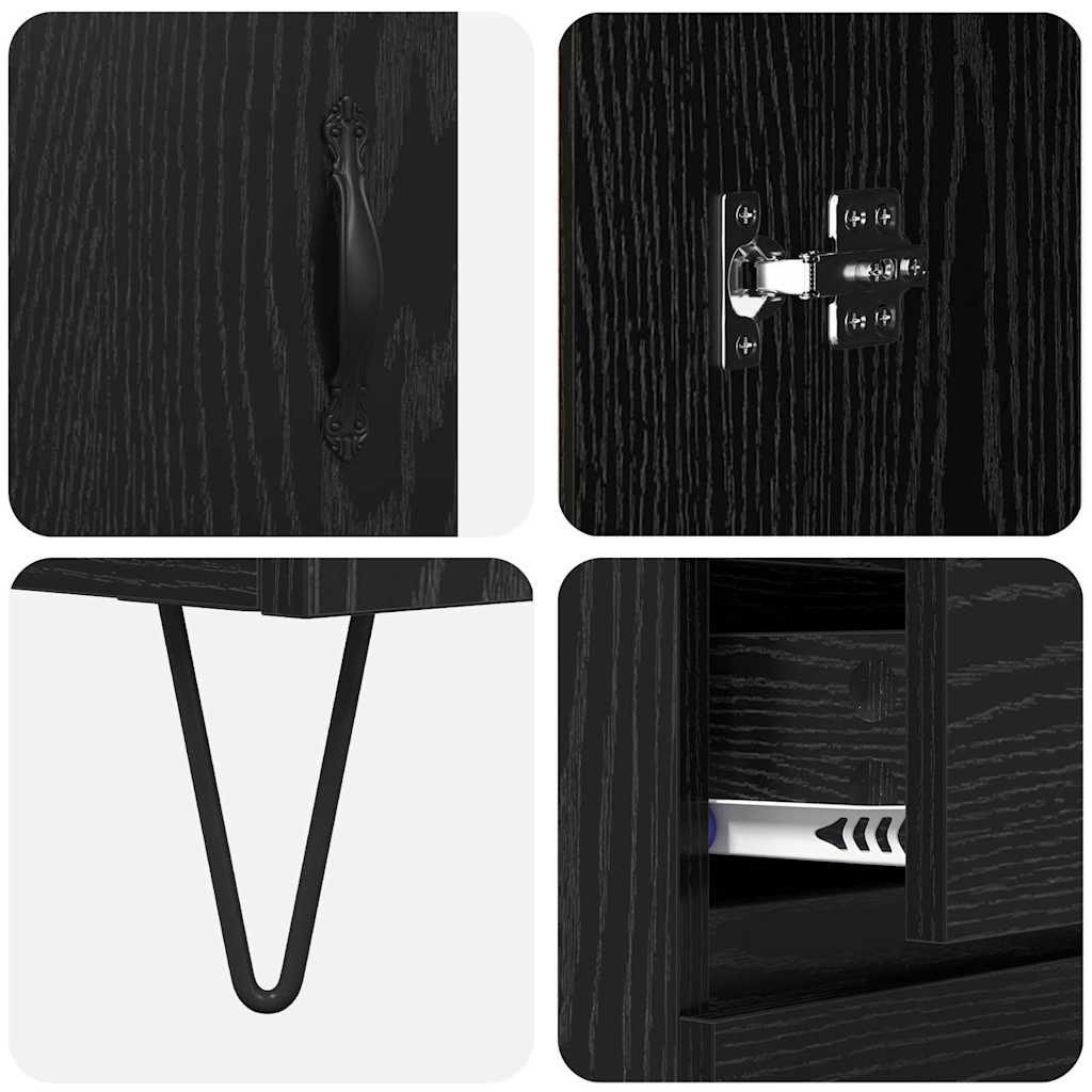 Credenza 2 pcs Rovere Nero Legno ingegnerizzato e vetro