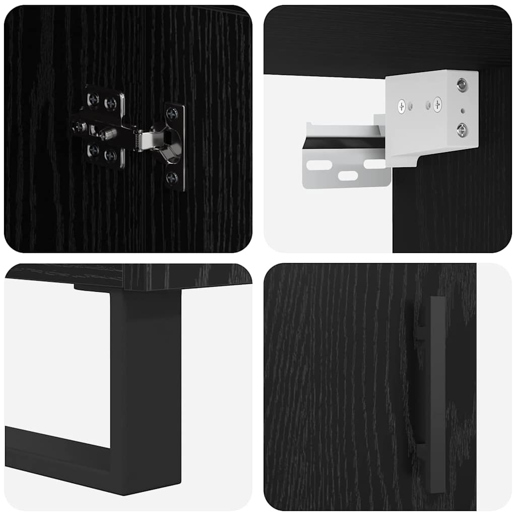 Credenza 2 pcs Rovere Nero Legno Stratificato e Vetro