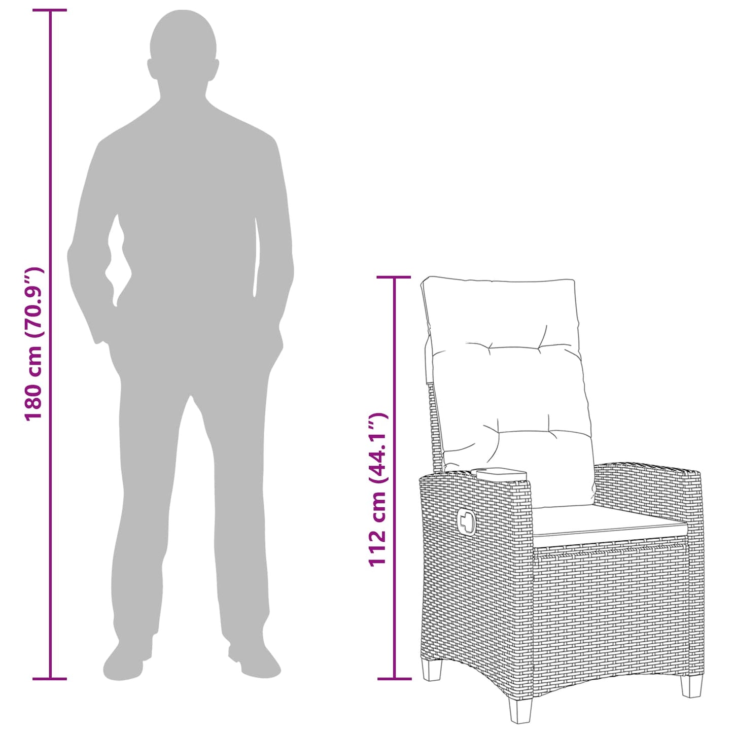 Poltrona reclinabile con tavolino 62 x 64 x 112 cm polyrattan | homemem39