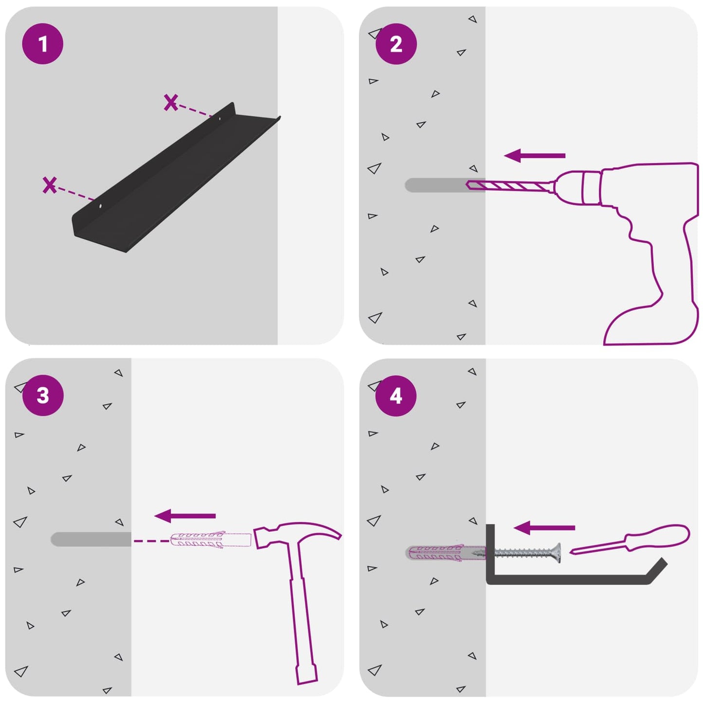 Scaffale da parete con lo scaffale 2 pcs Nero 80 x 9 x 2.5 cm