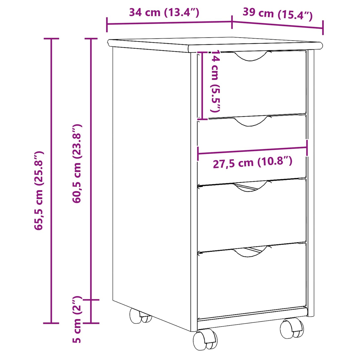 Mobile con Ruote Nero 34 x 39 x 65,5 cm Legno di Pino Massello | homemem39
