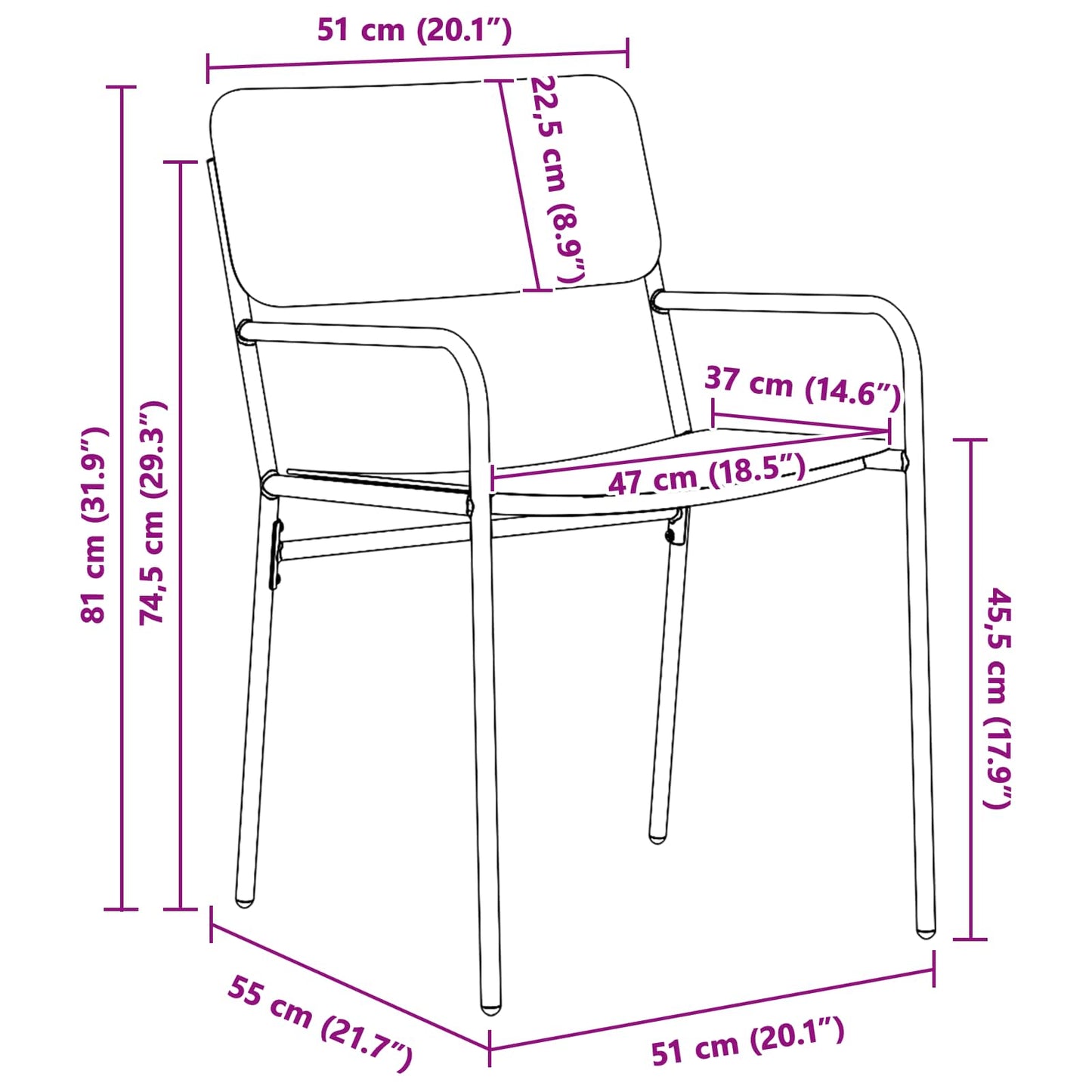 Sedie da giardino 2 pcs Antracite 51 x 55 x 81 cm Acciaio