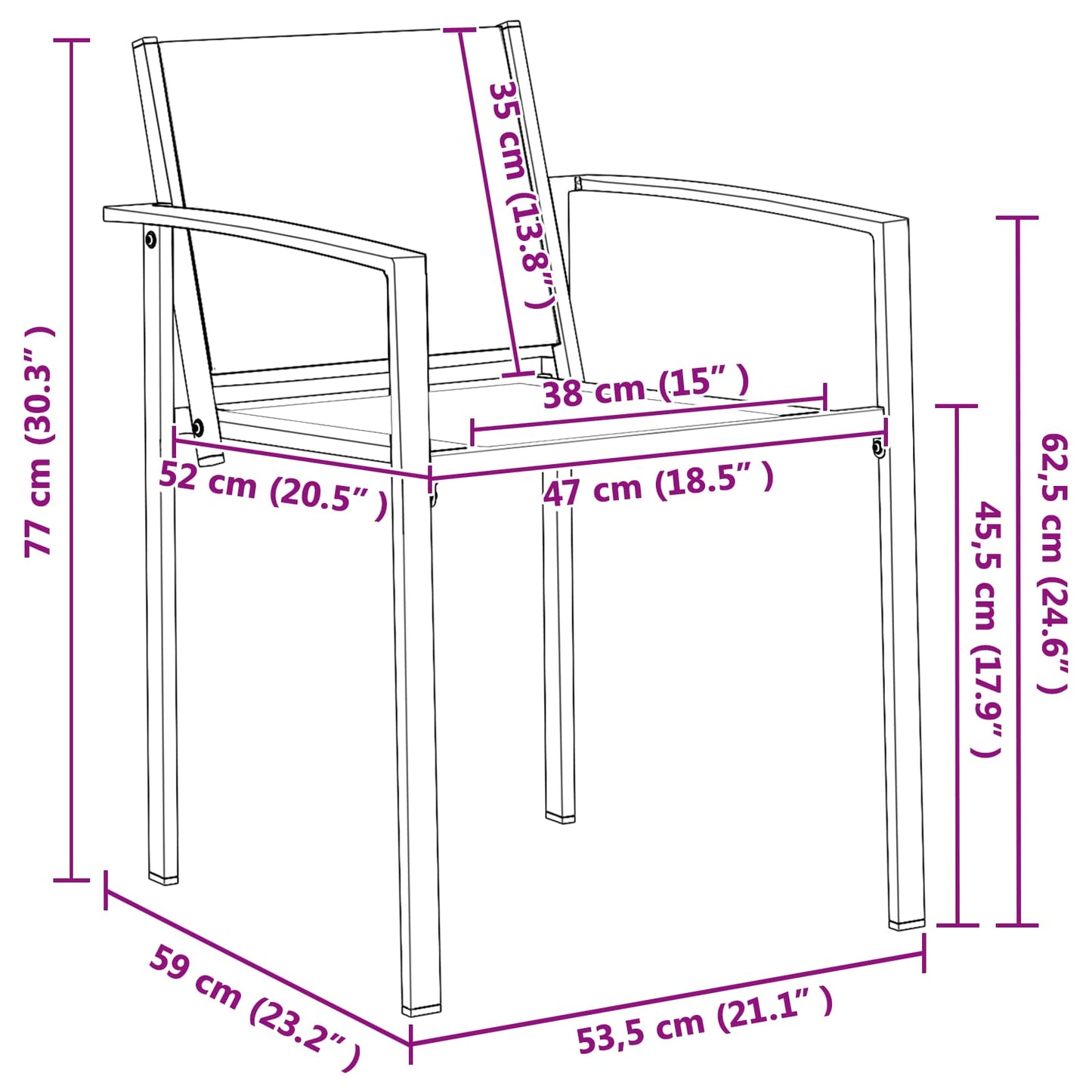 Sedie da giardino 2 pcs Nero e antracite 53,5 x 59 x 77 cm