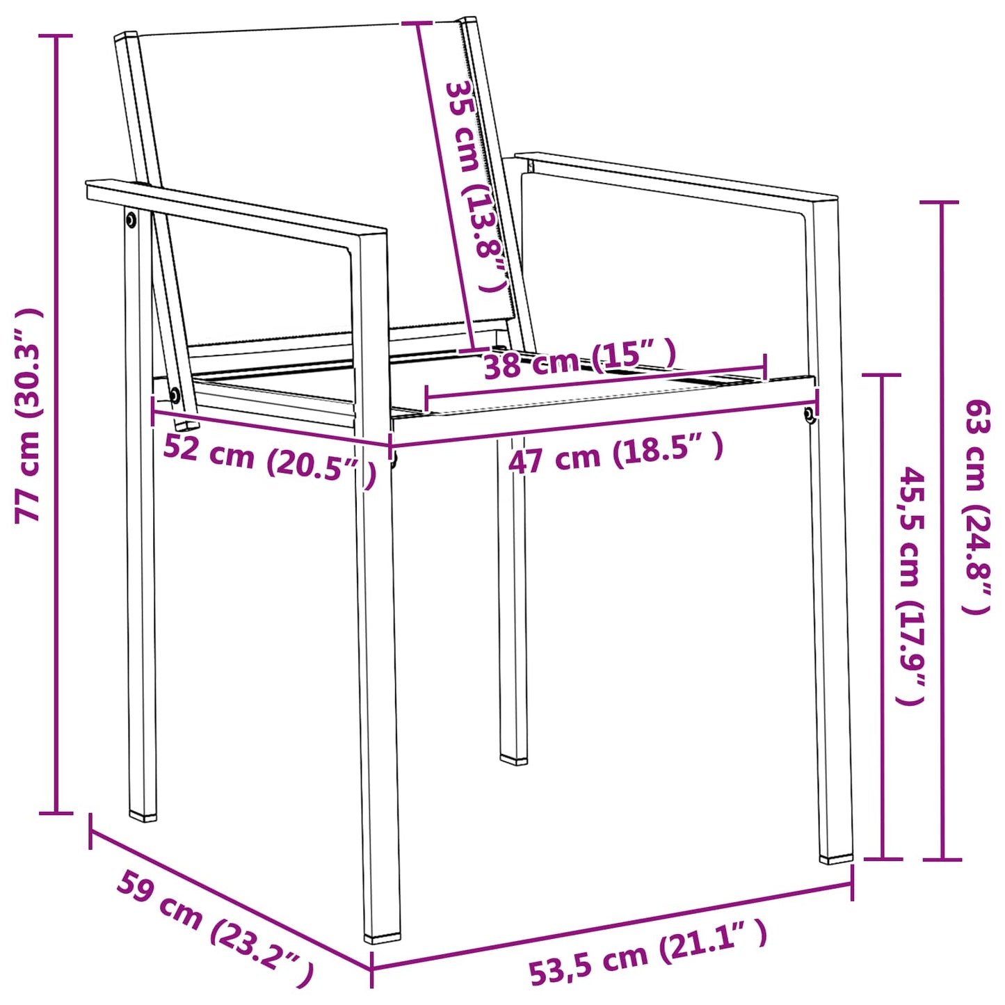 Sedie da giardino 2 pcs Nero e antracite 53,5 x 59 x 77 cm