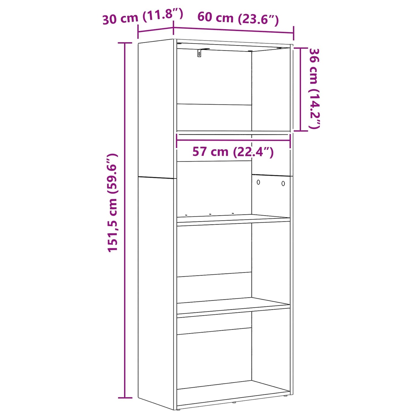 Scaffale Autoportante Rovere Nero 60 x 30 x 151,5 cm