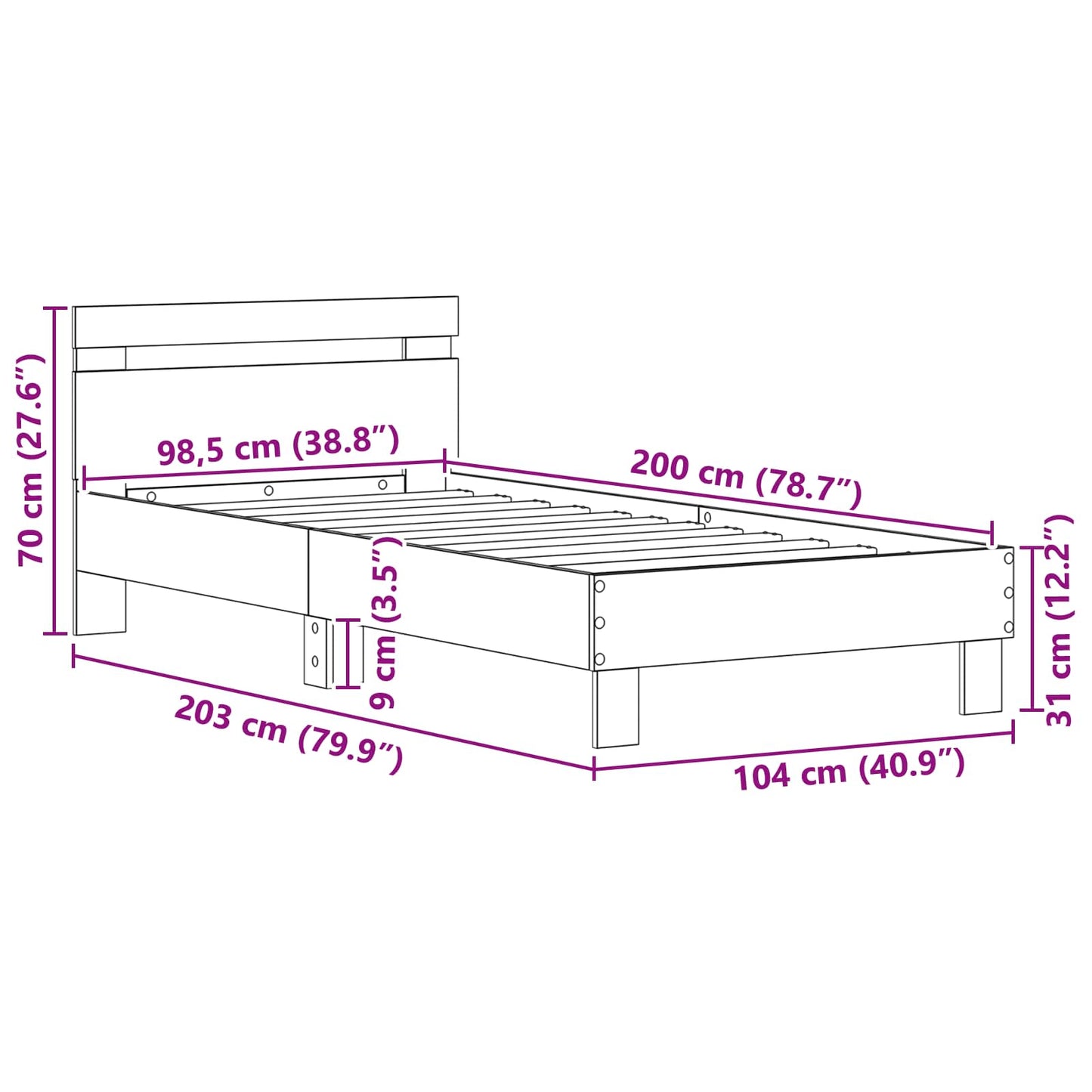 Struttura del letto Legno vecchio 98.5 x 200 cm | homemem39