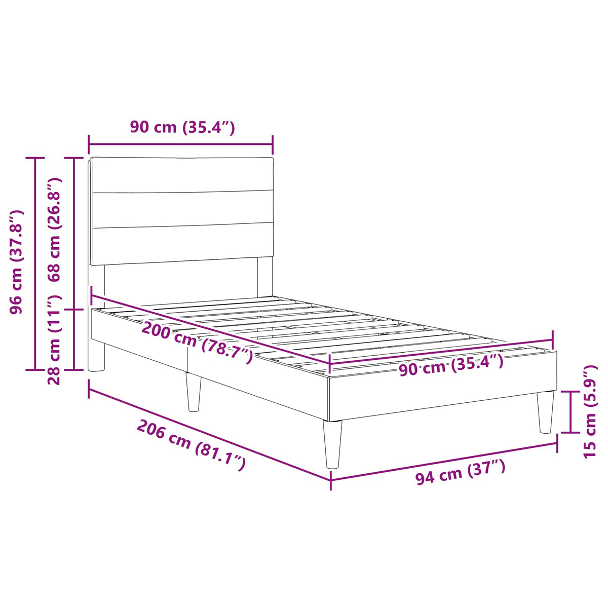 Struttura del letto con testiera Tortora 90 x 200 cm Tessuto | homemem39