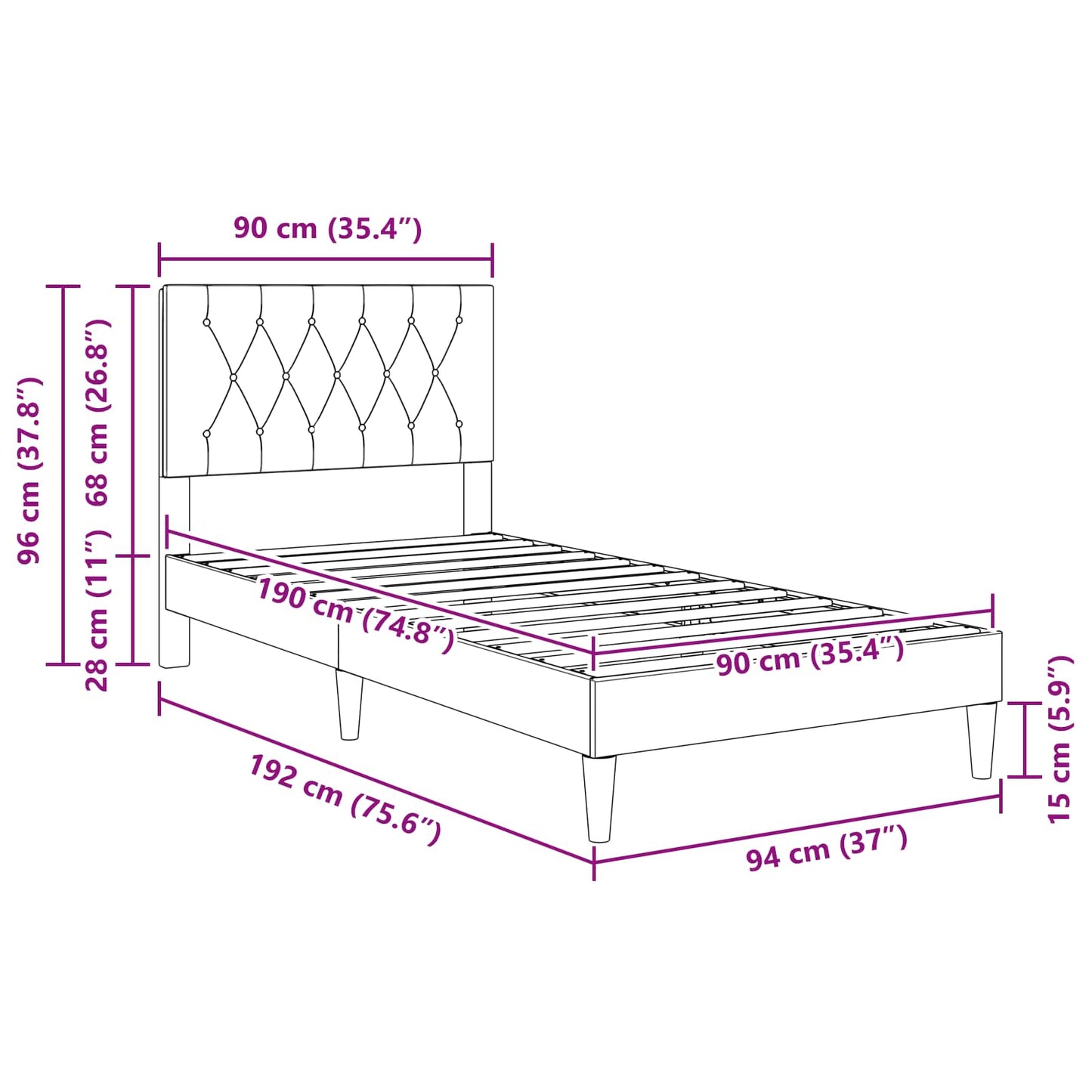 Struttura del letto Verde Scuro 90 x 190 cm Velluto | homemem39