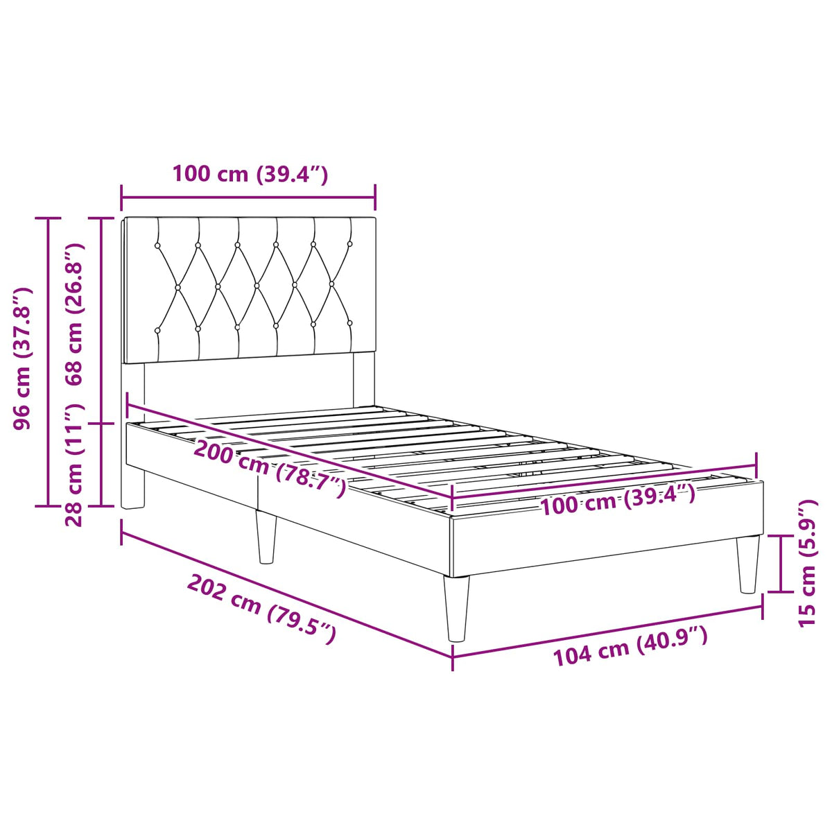Struttura del letto Grigio Chiaro 100 x 200 cm Velluto | homemem39